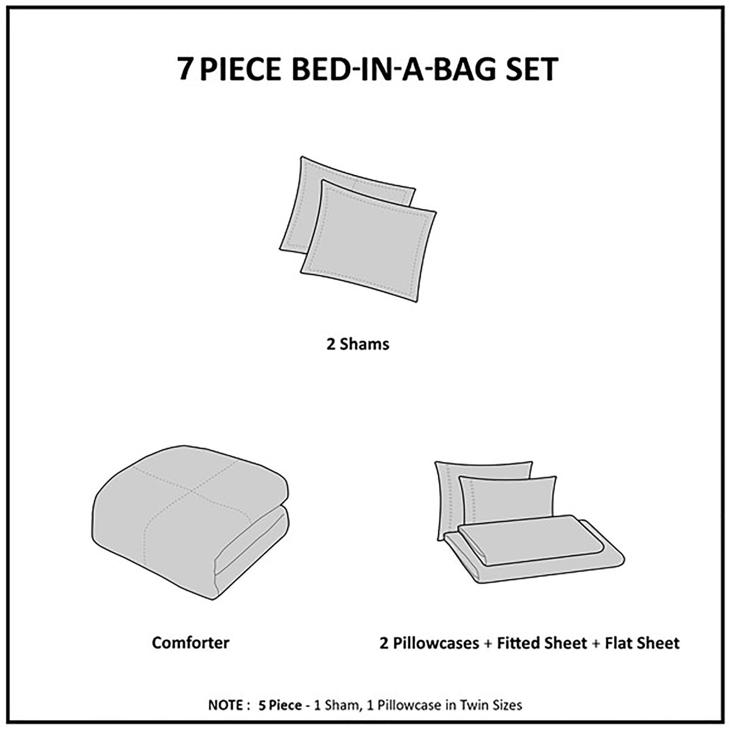 7 Piece Stripe Comforter Set, Bed in a Bag Bedding Set with Flat Sheet and Fitted Sheet, Blue Grey