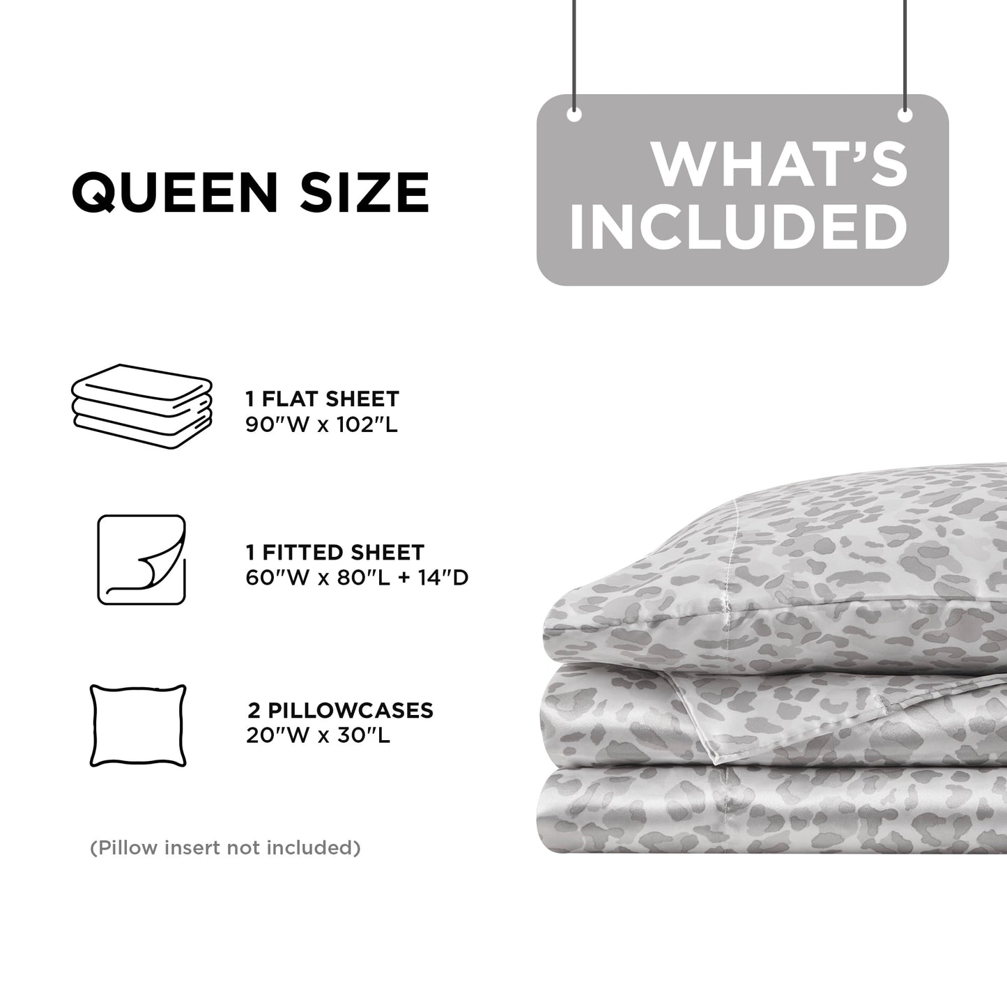Printed Satin Bed Sheets, 3-Piece Luxury Silky Bedding Sets with Pillowcase