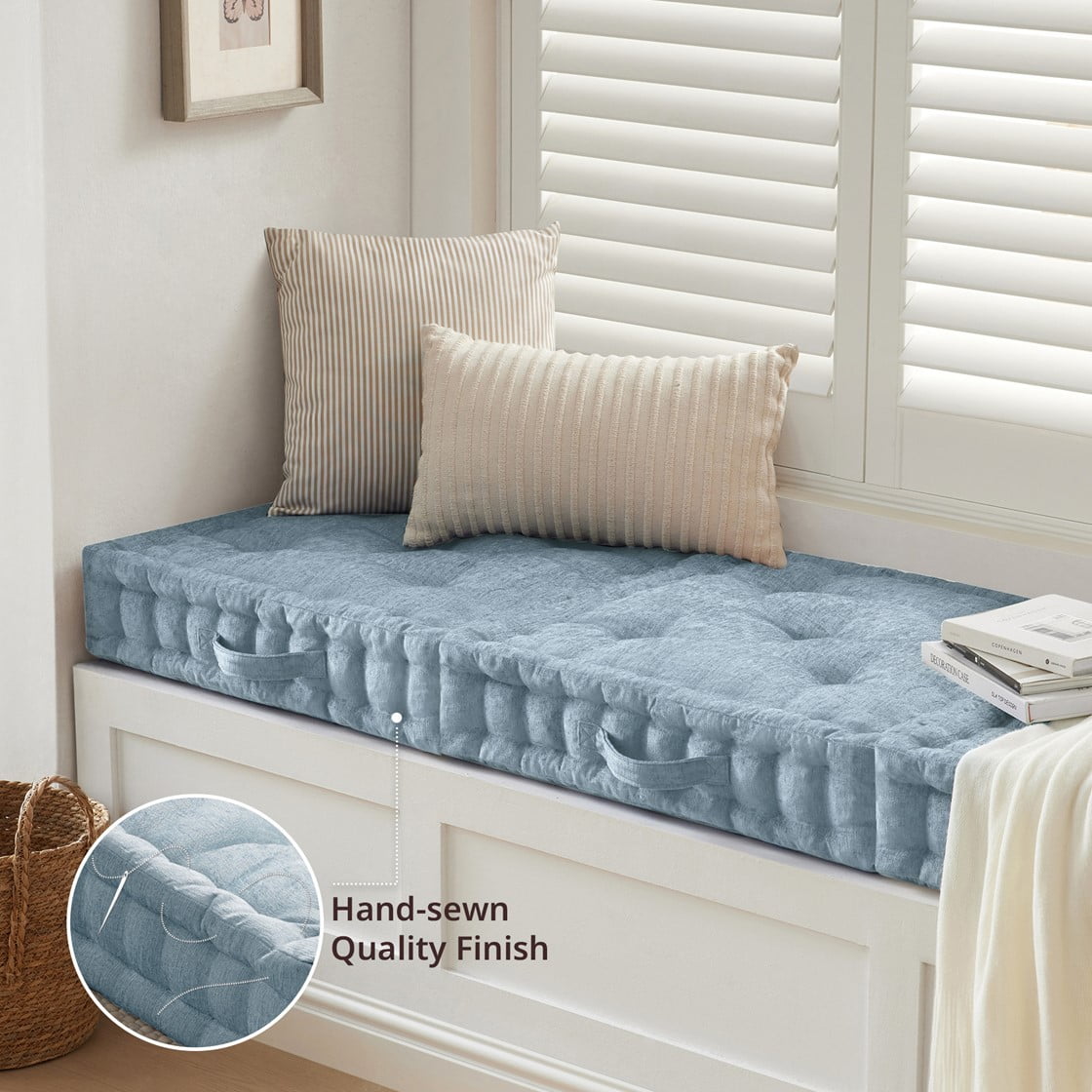 Tufted Floor Pillow for Seating, Square Meditation Cushion with Handle