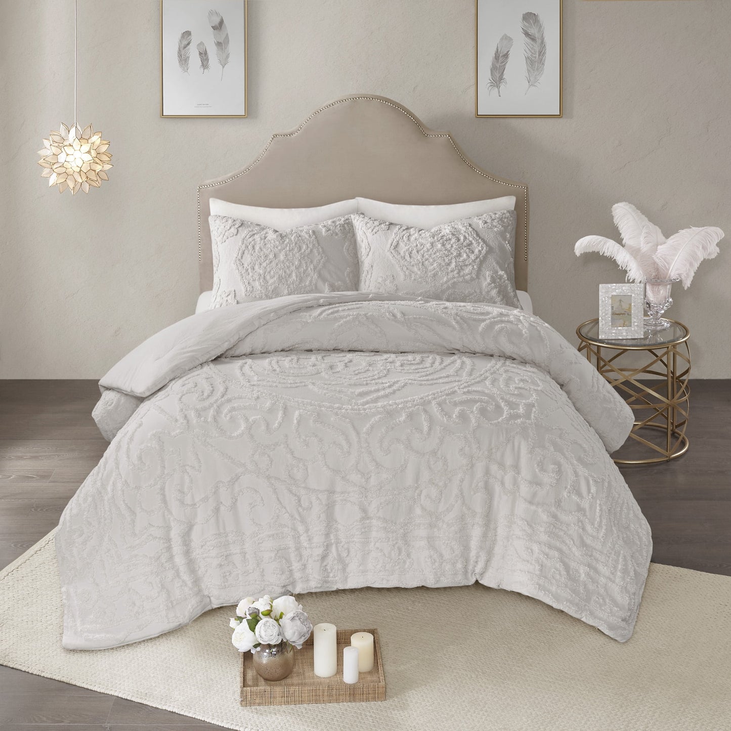 3 Piece Cotton Chenille Comforter Set