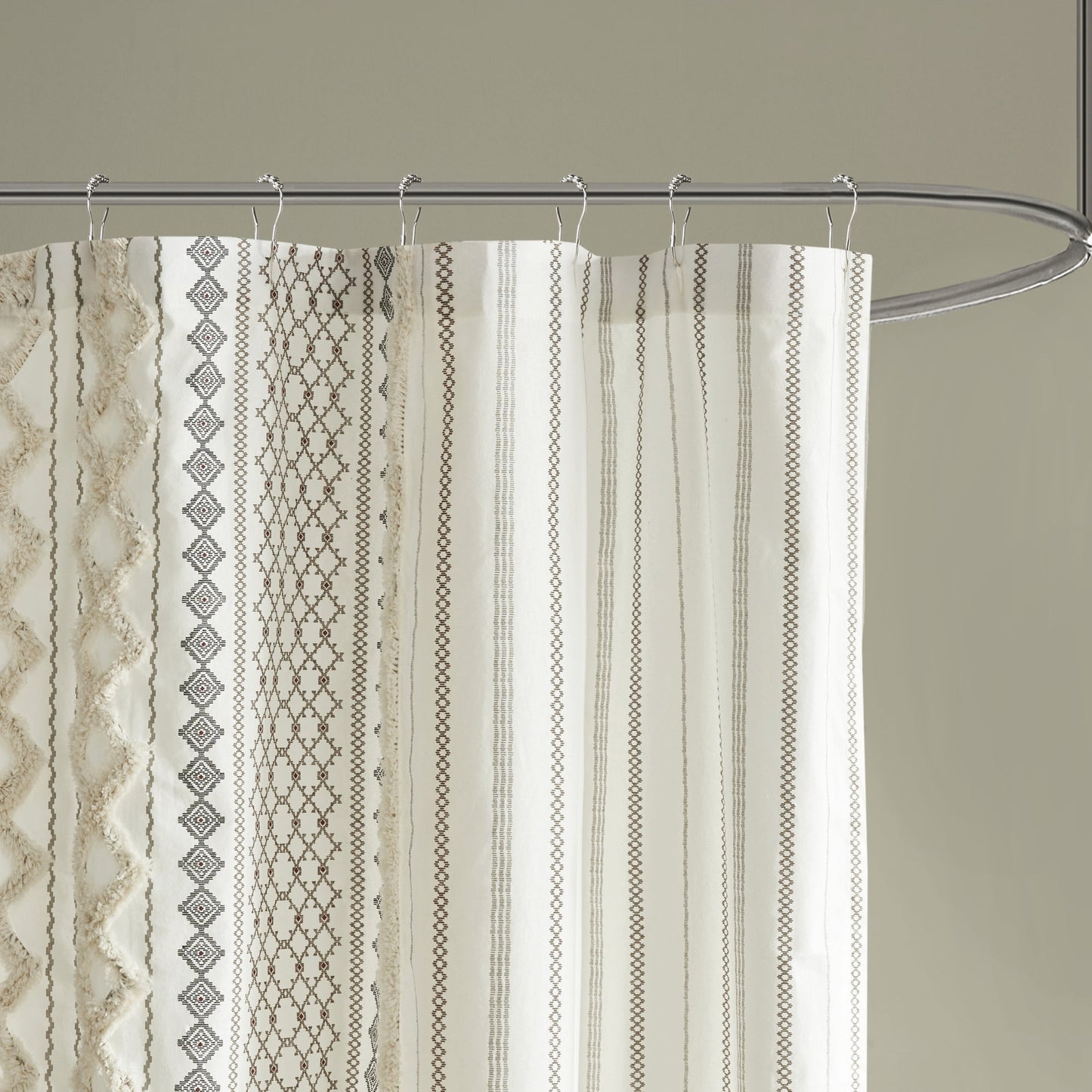 Aztec Printed Shower Curtains with Chenille Stripe Trim, Cotton Shower Curtain, 72" x 72"