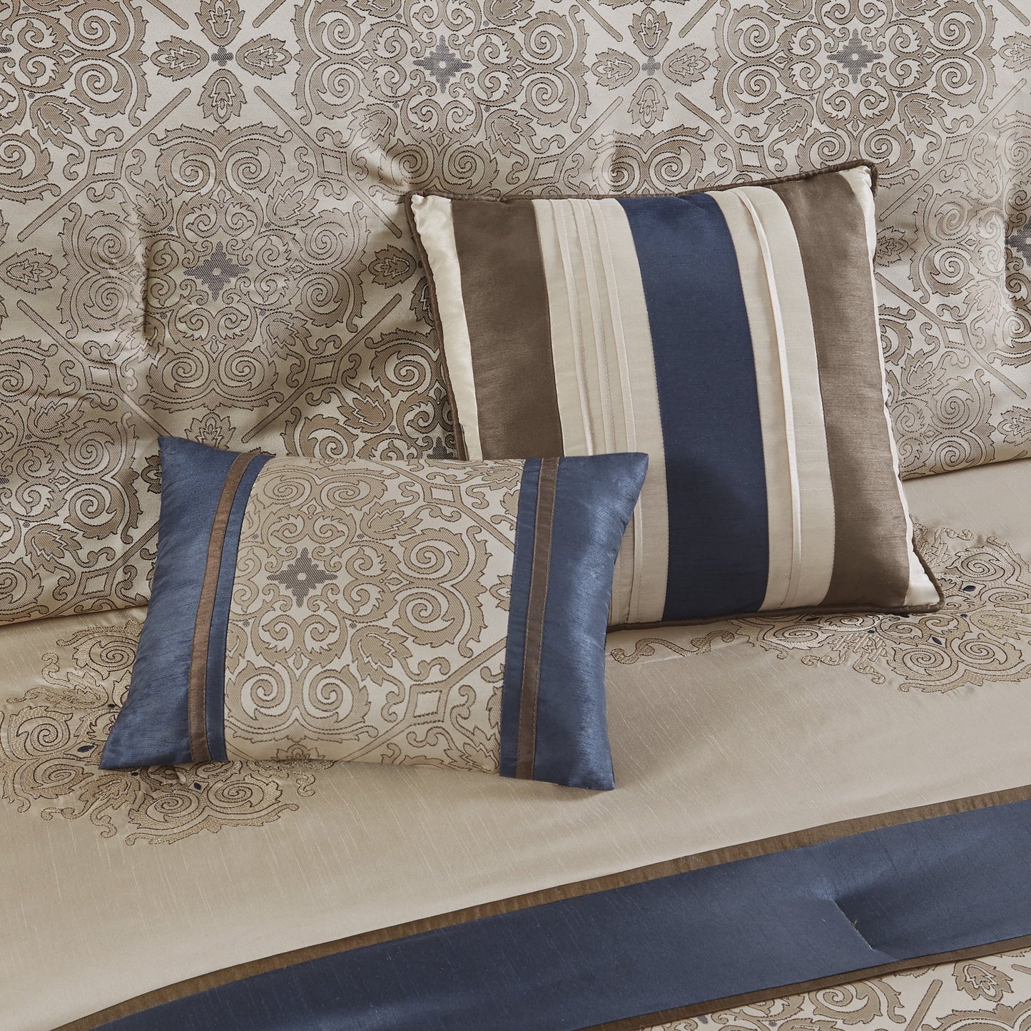 24 Piece Jacquard Comforter Set with Window Curtains, Moroccan-Inspired Bed in a Bag, Navy