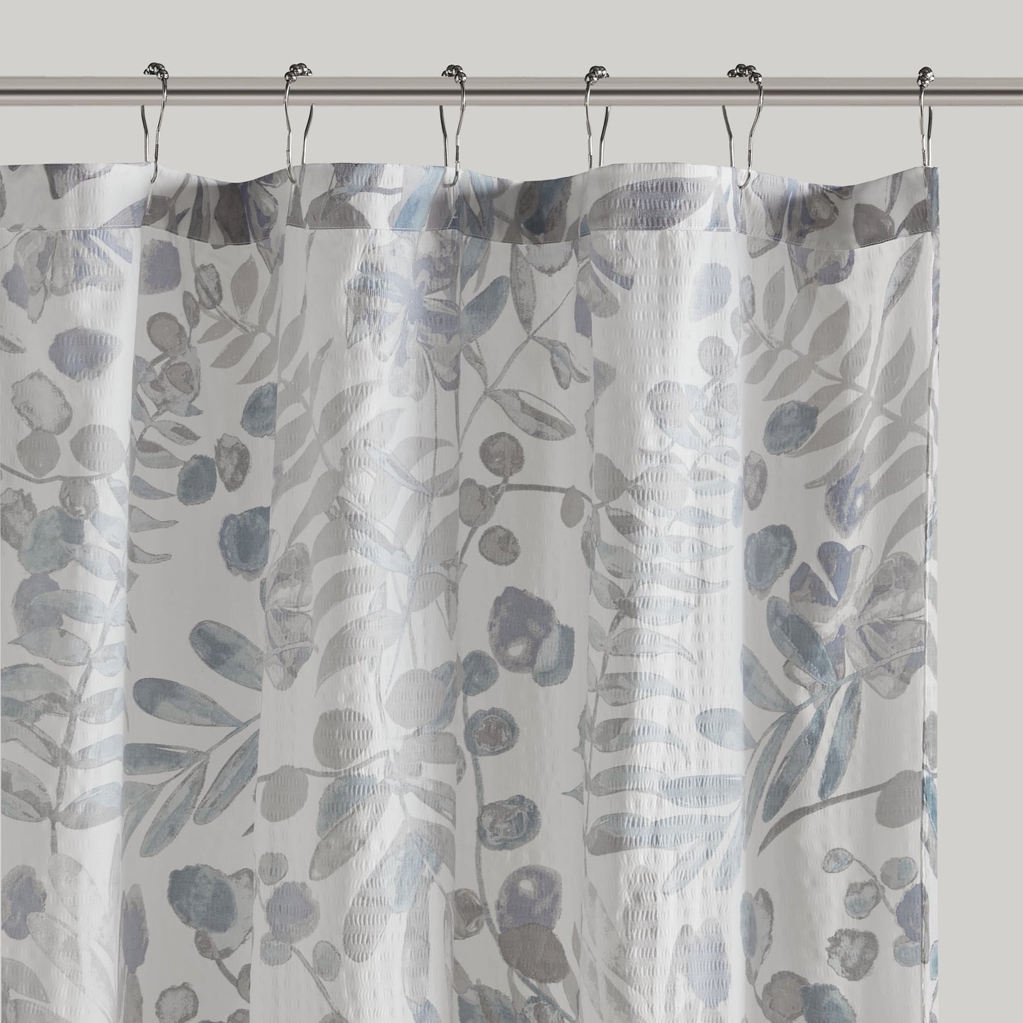 Blue Floral Shower Curtain with 12 Button Holes, Seersucker, 72" x 72"