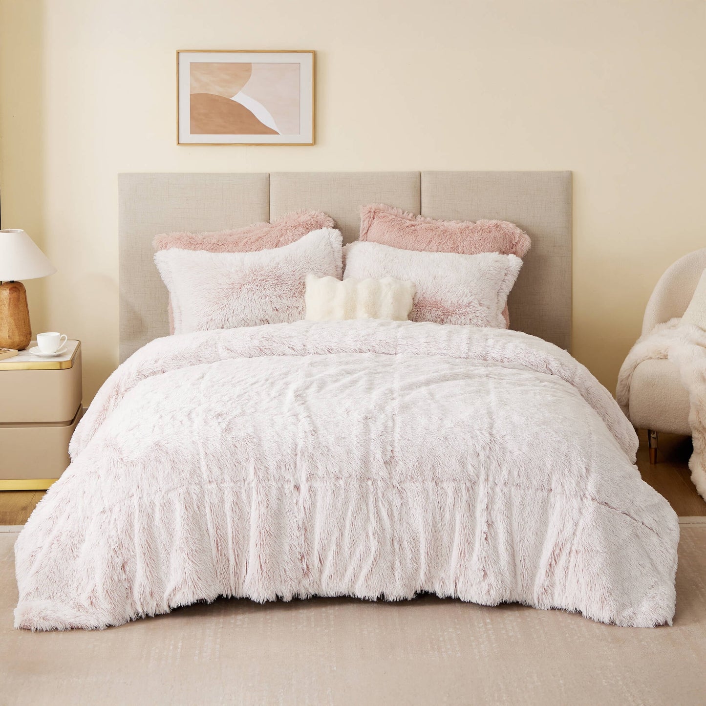Solid Shaggy Long Fur Comforter Mini Set