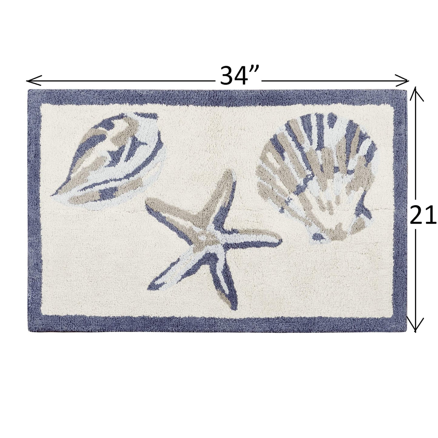 Cotton Bathroom Rug Reversible Coastal Machine Washable