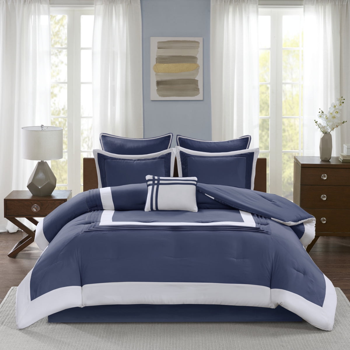 7 Piece Microfiber Comforter Set, Navy