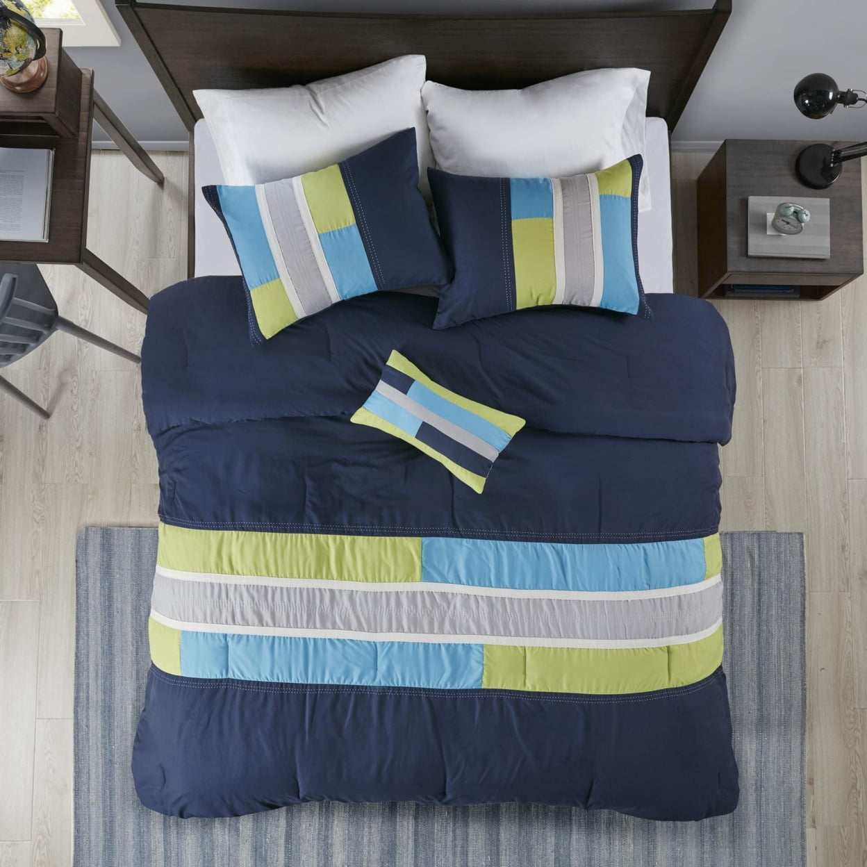 4-Piece All Season Comforter Set with Decor Pillow Geometric Stripes