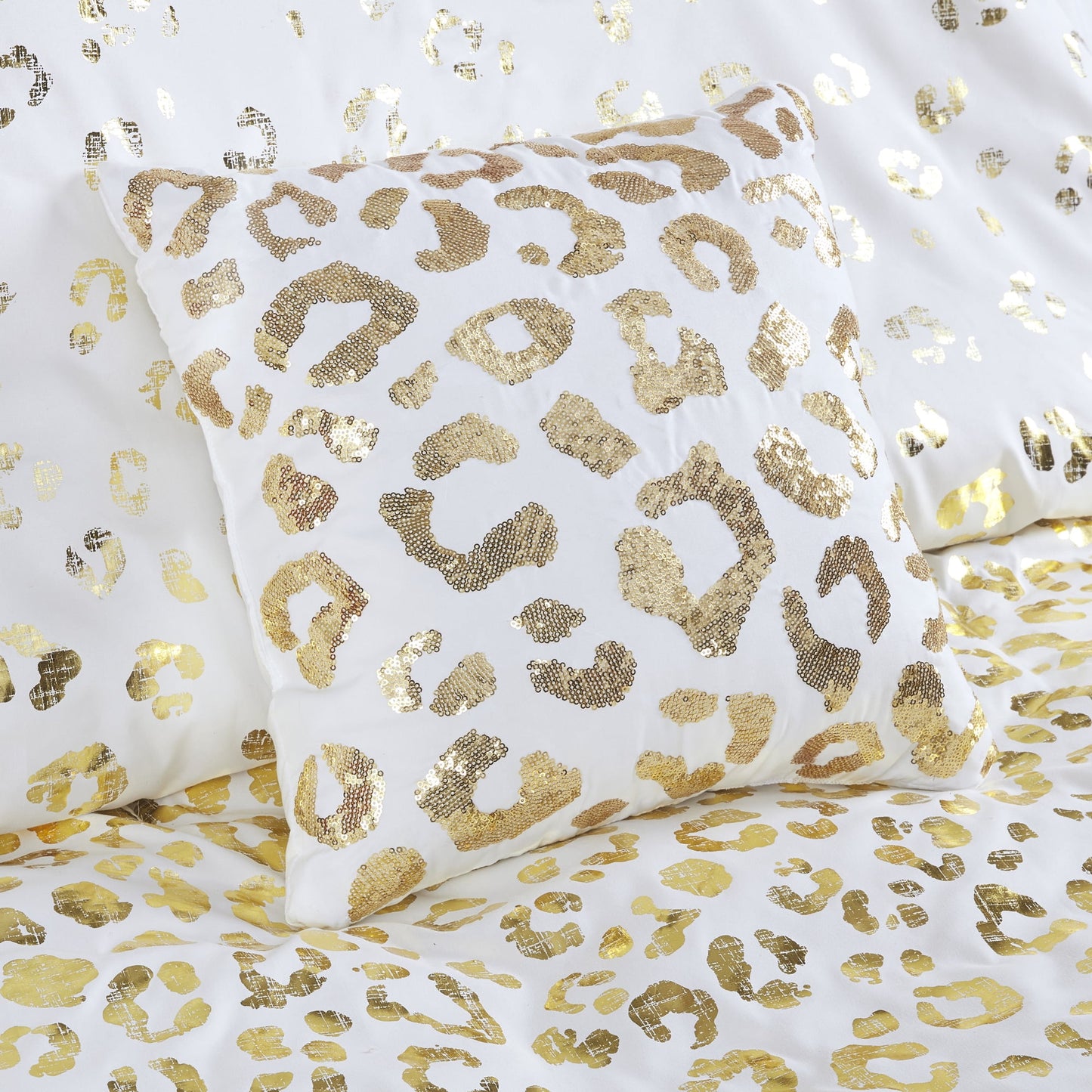 4 Piece Gold Metallic Leopard Printed Duvet Cover Set, Ivory/Gold, Twin/Twin-XL