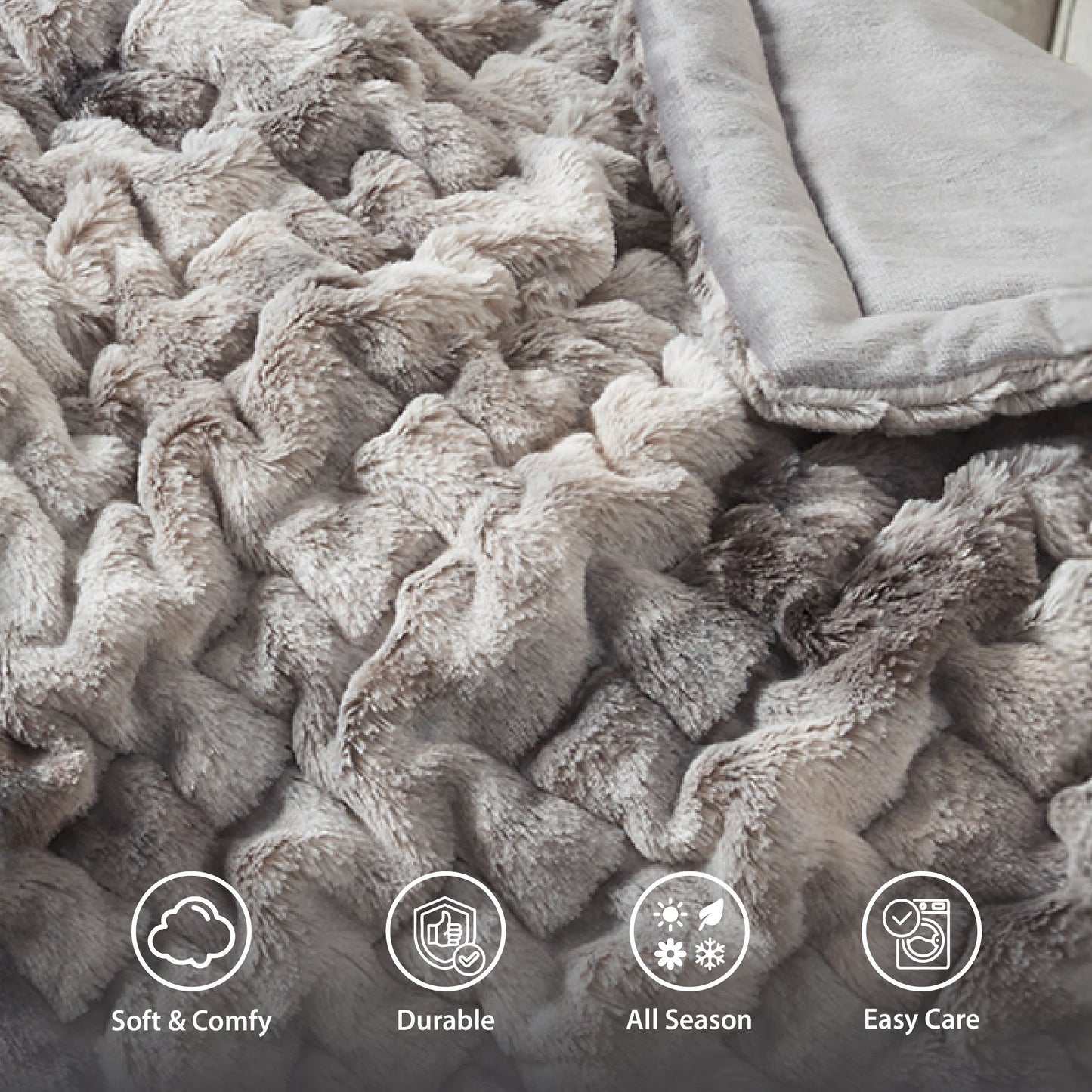 Extra Soft Fuzzy Faux Fur Ombre Reversible Throw Blanket