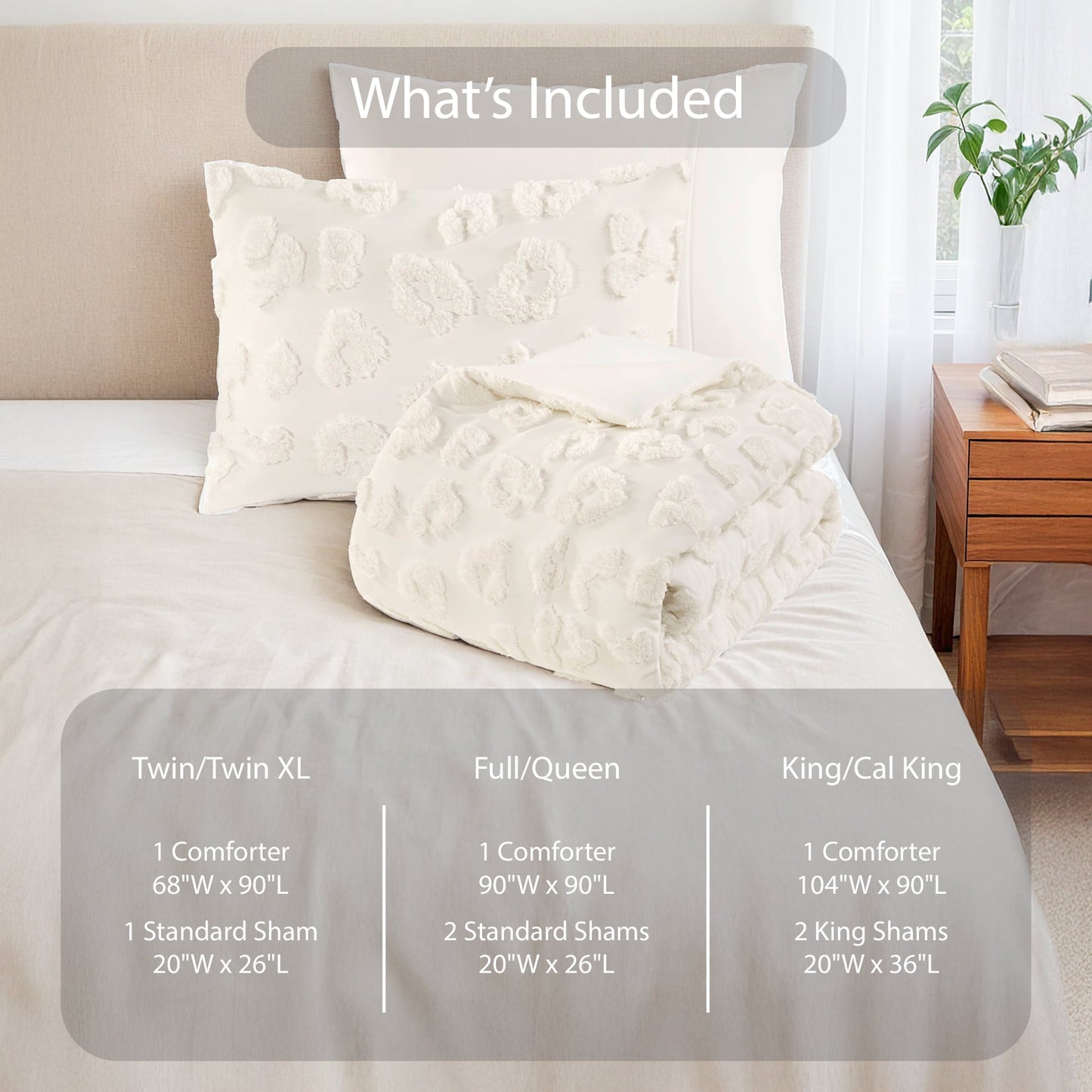 Comforter Set Animal Chenille 2pcs Bedding Set, Off-White