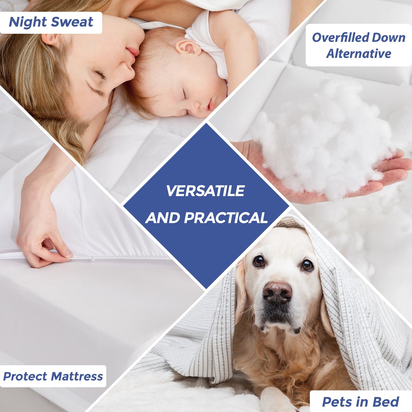 Quilted Fitted Mattress Cover - Extra Thick Mattress Topper with Deep Pocket Mattress Pad Highline