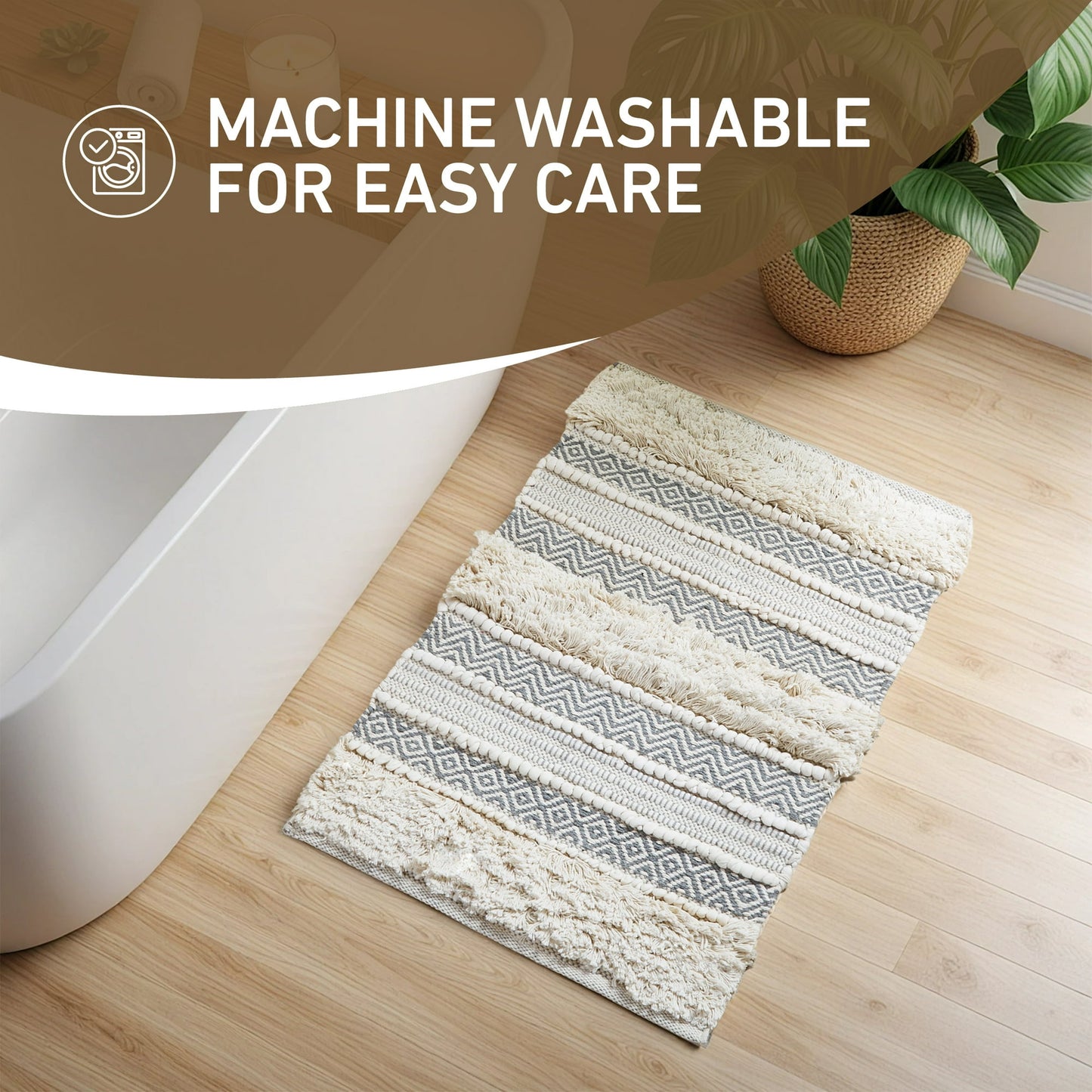 Hand-Woven Texture Stripe Bath Rug