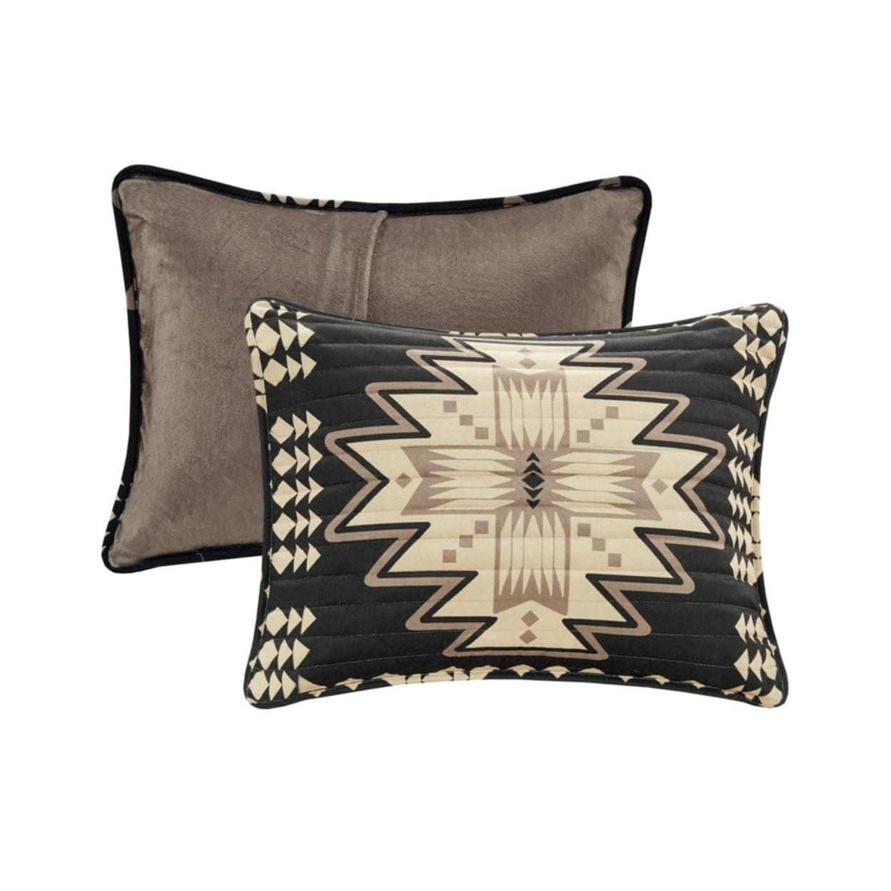 Aztec Print Plush Coverlet Set with Tan and Black