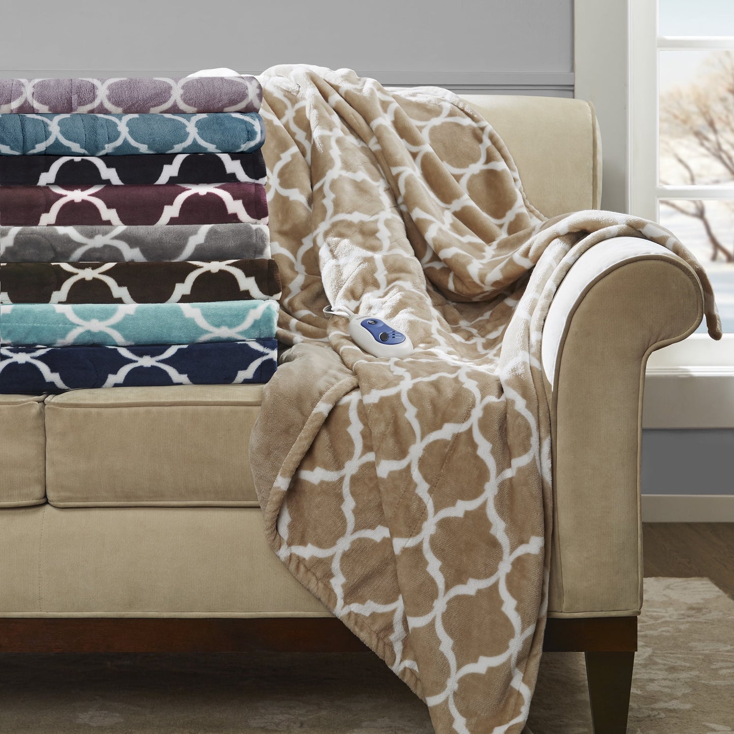 Heated Oversized Electric Throw Blanket, Brown