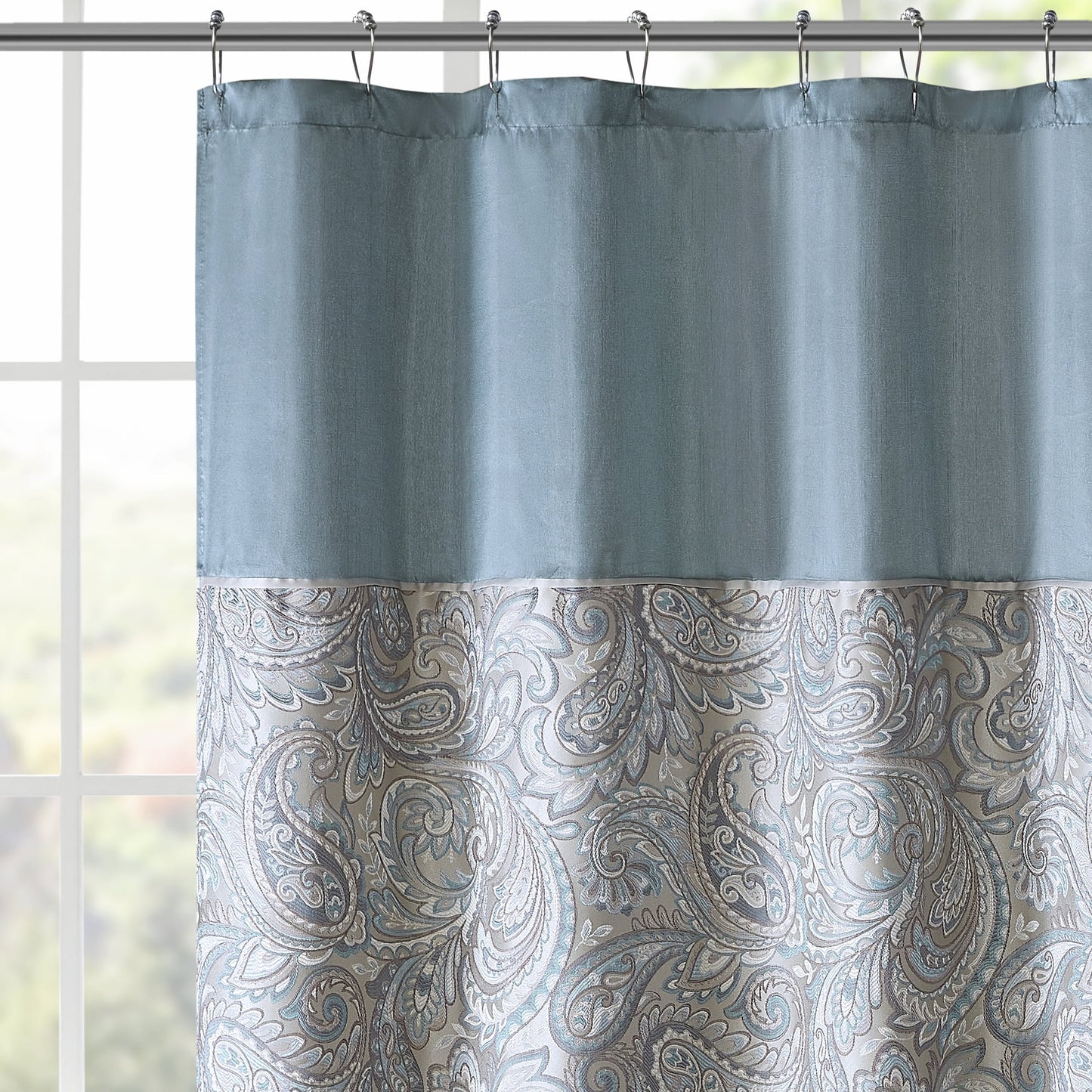 Shower Curtain Traditional Jacquard Bath Curtain with 12 Button Holes