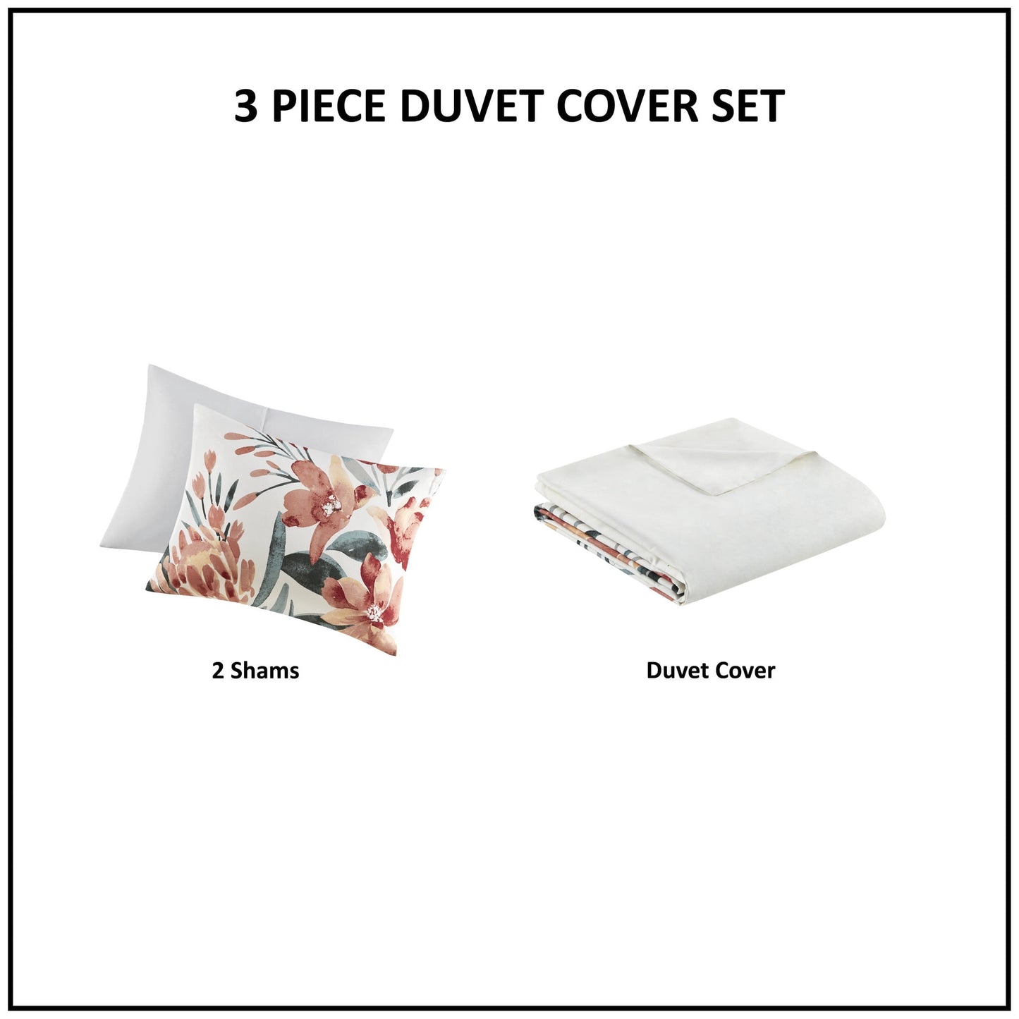 Full/Queen 3 Piece Floral Cotton Duvet Cover Set - Peach/Off-White