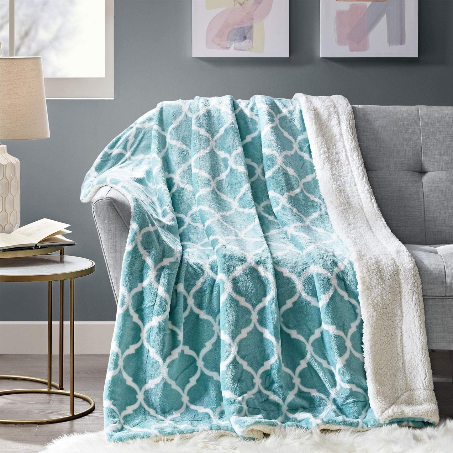 Throw Reversible Bedding Blanket Fleece Cozy Soft