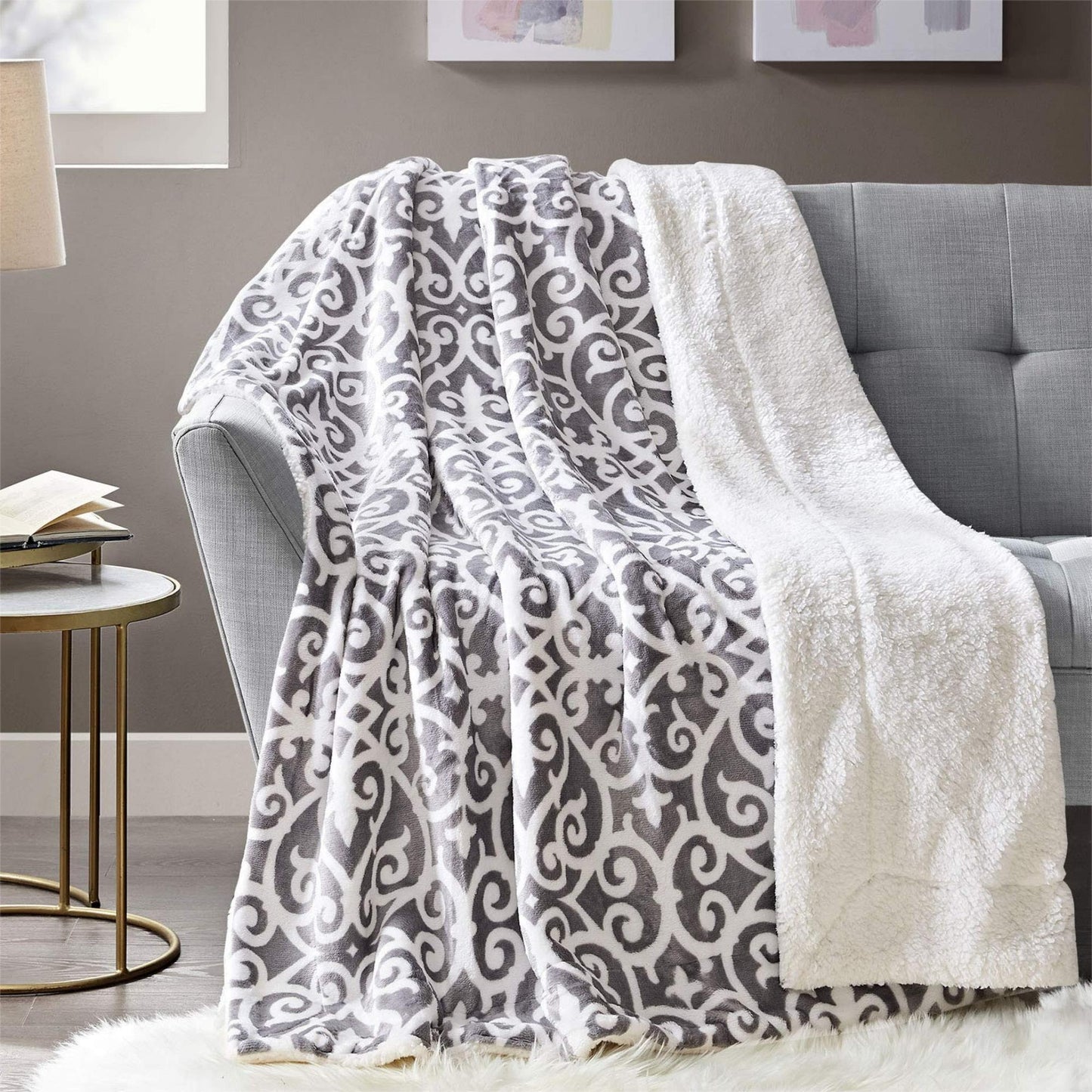 Throw Reversible Bedding Blanket Fleece Cozy Soft