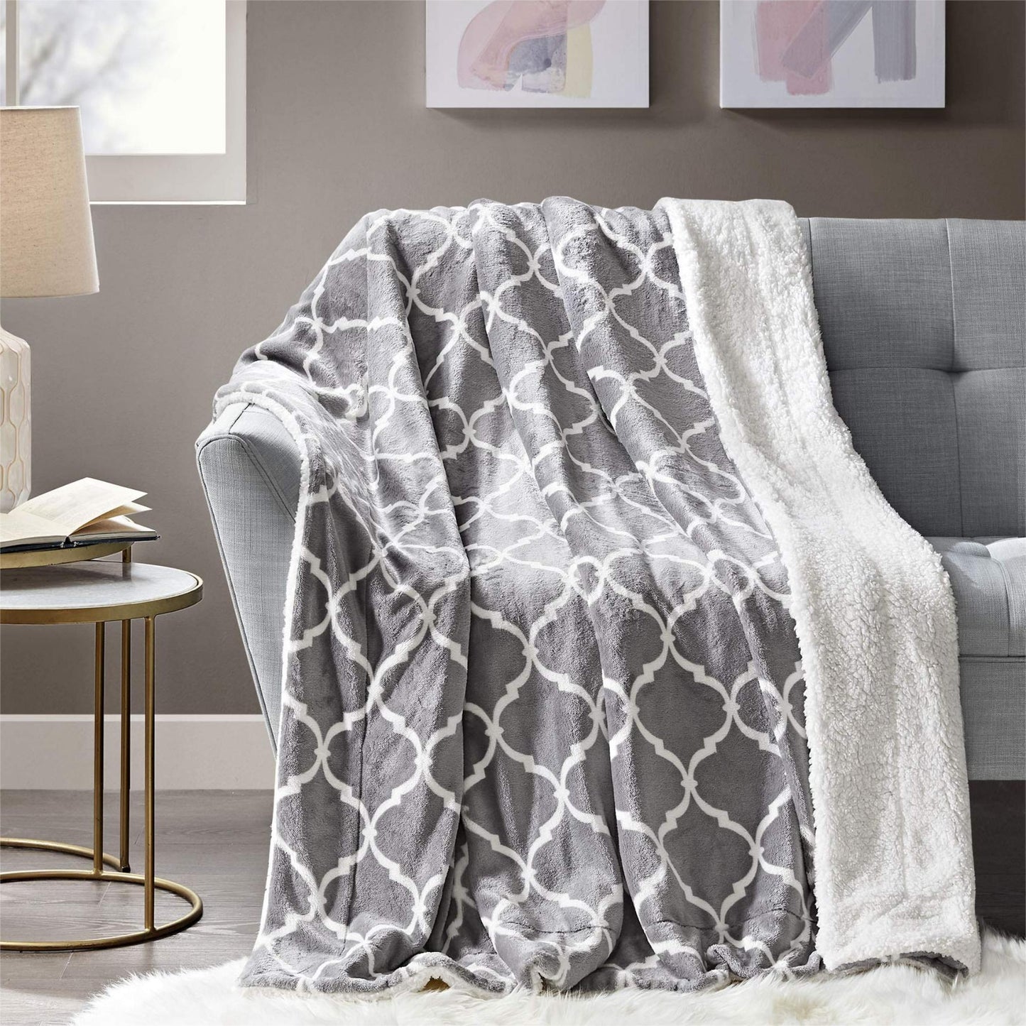 Throw Reversible Bedding Blanket Fleece Cozy Soft