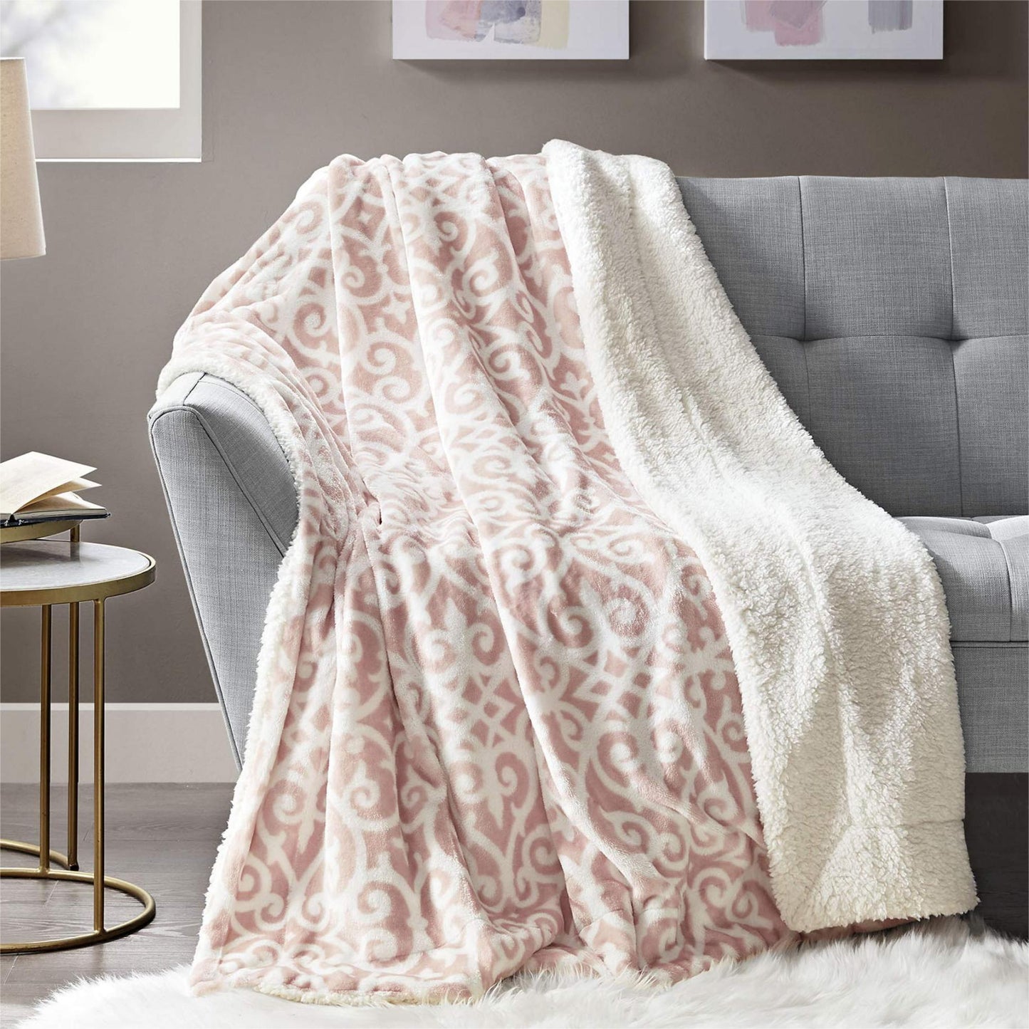 Throw Reversible Bedding Blanket Fleece Cozy Soft
