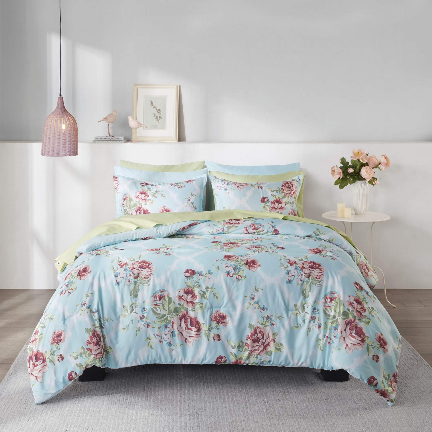 Floral Comforter Bedding Sets with Sheets and Side Pockets