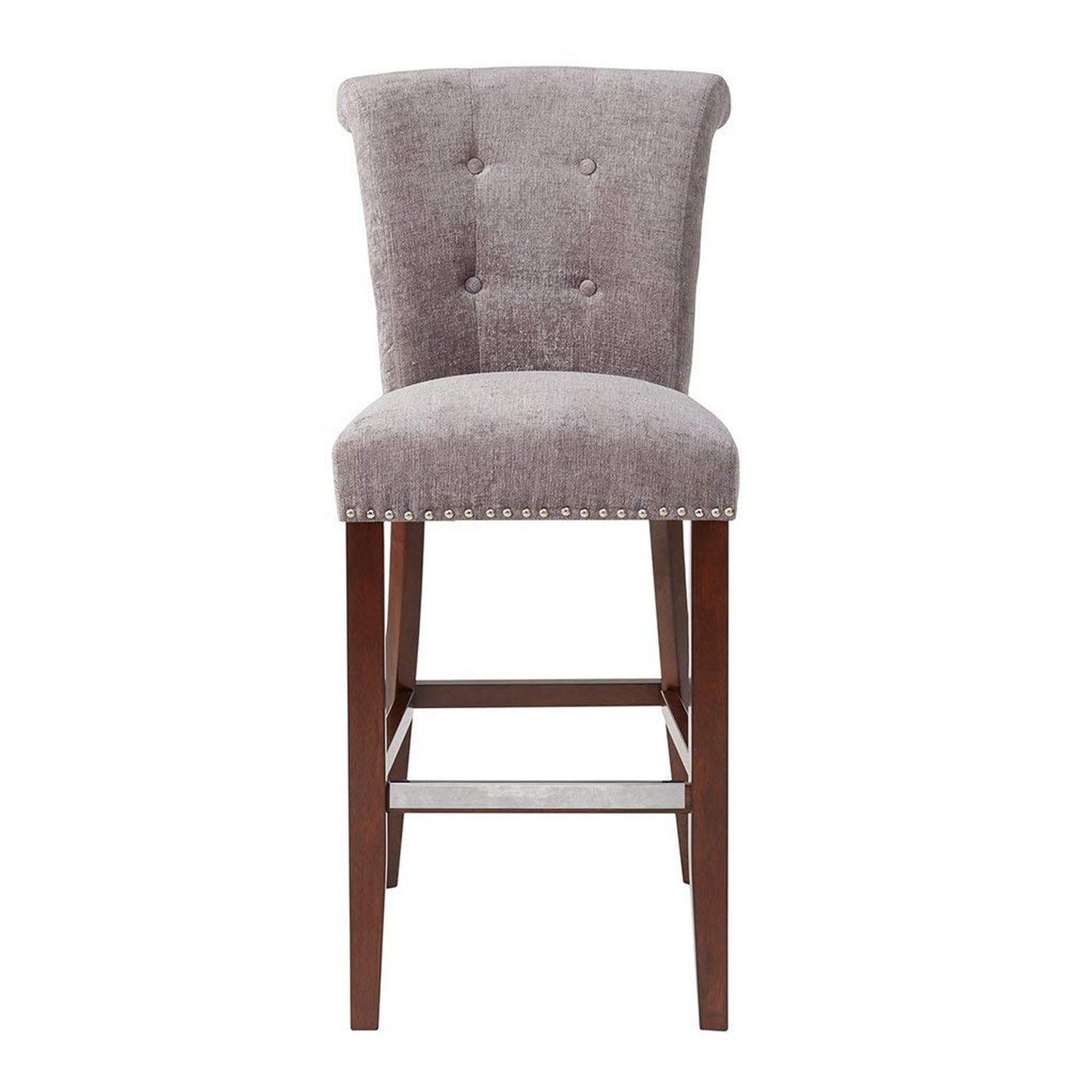 Solid Wood and Polyester Bar Stool in Gray