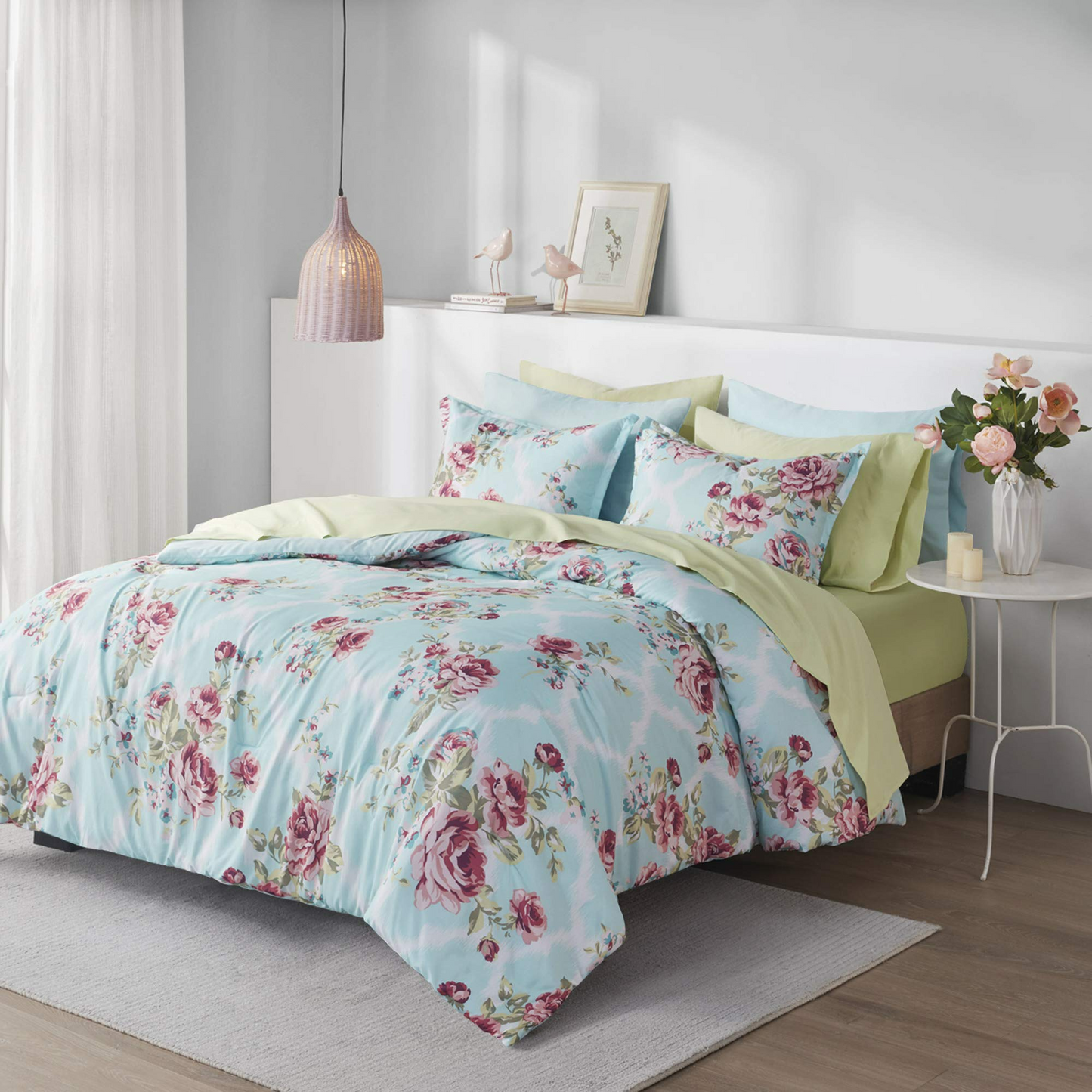 Floral Comforter Bedding Sets with Sheets and Side Pockets