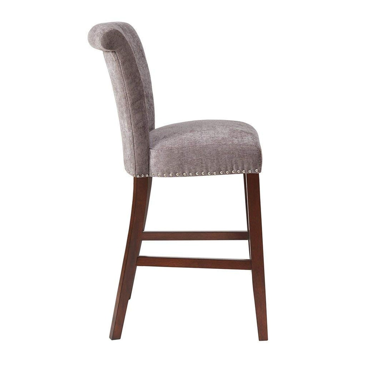 Solid Wood and Polyester Bar Stool in Gray