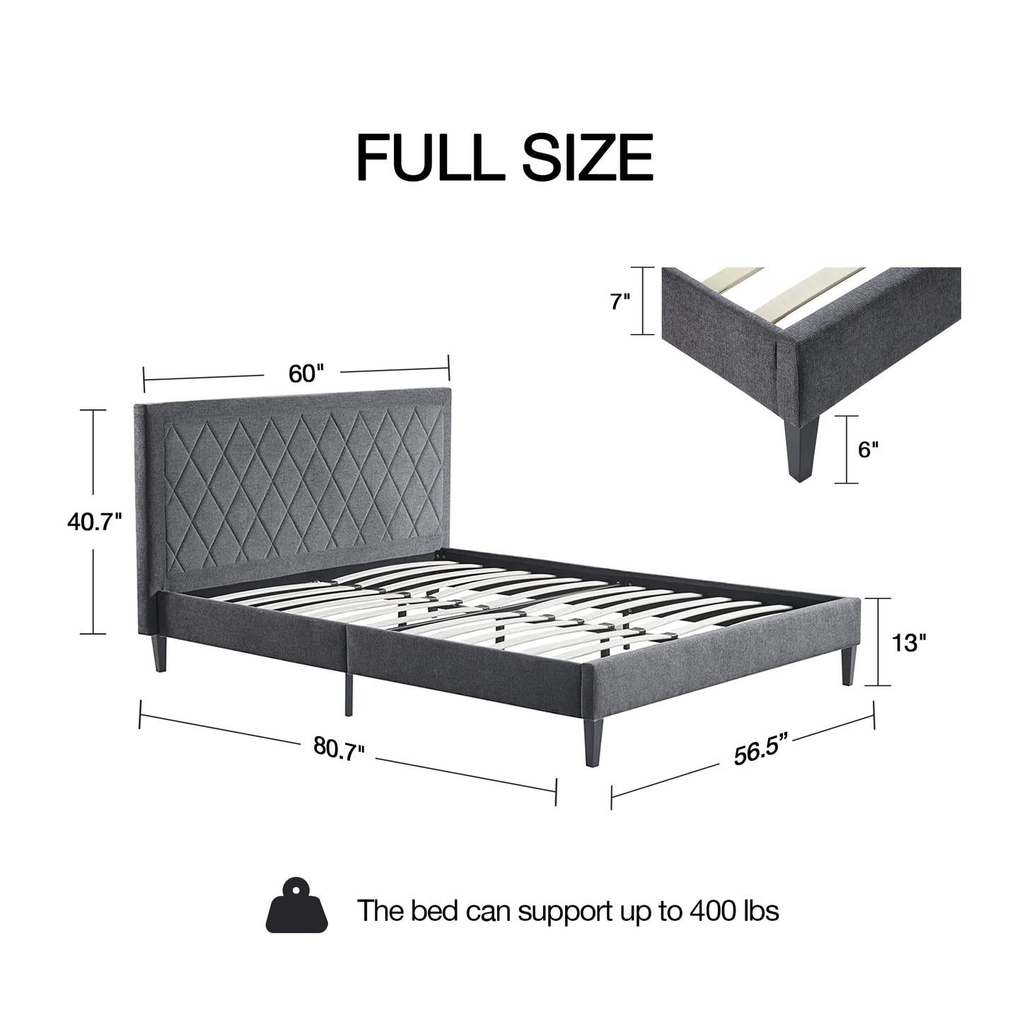 Queen Size Bed Frame with Headboard Tufted Upholstered Platform Bed