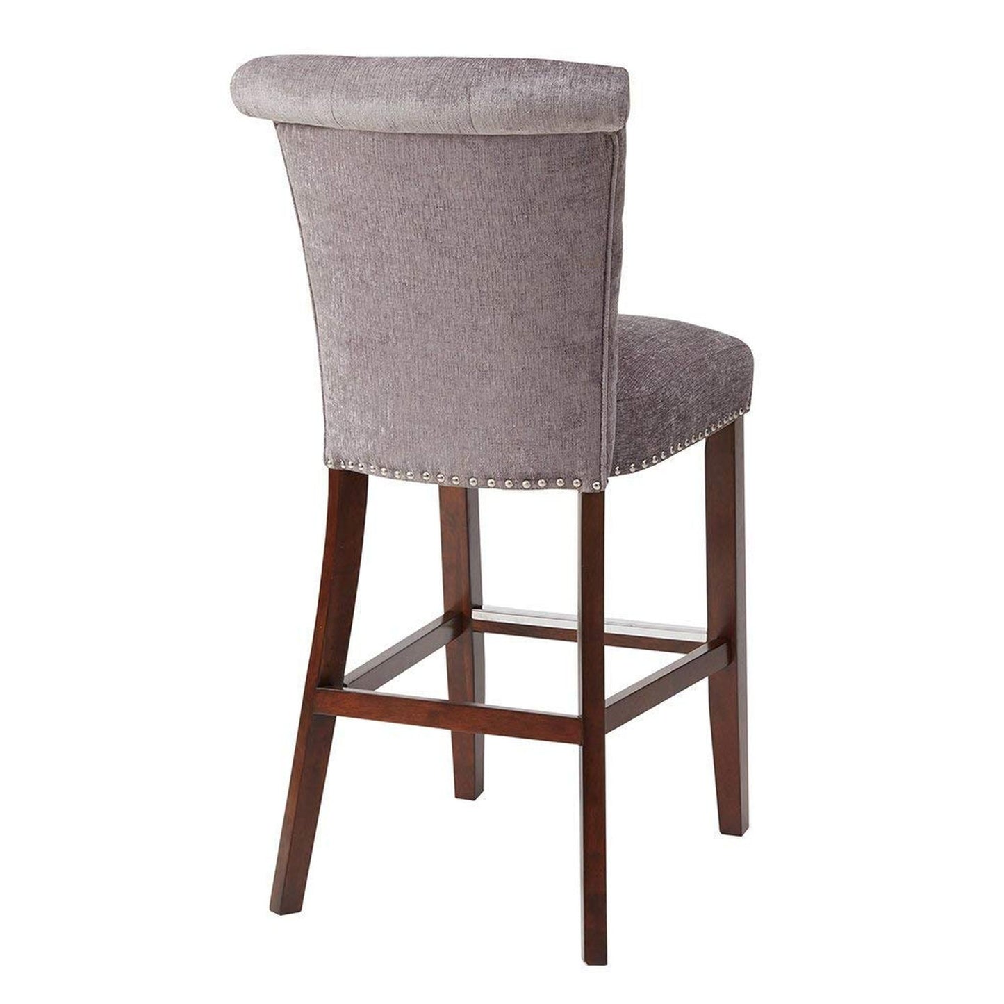 Solid Wood and Polyester Bar Stool in Gray