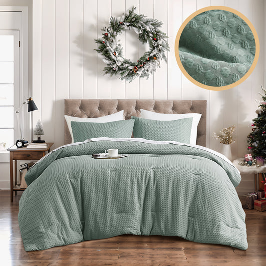 Textured Waffle Like Bedding with Pillow Shams
