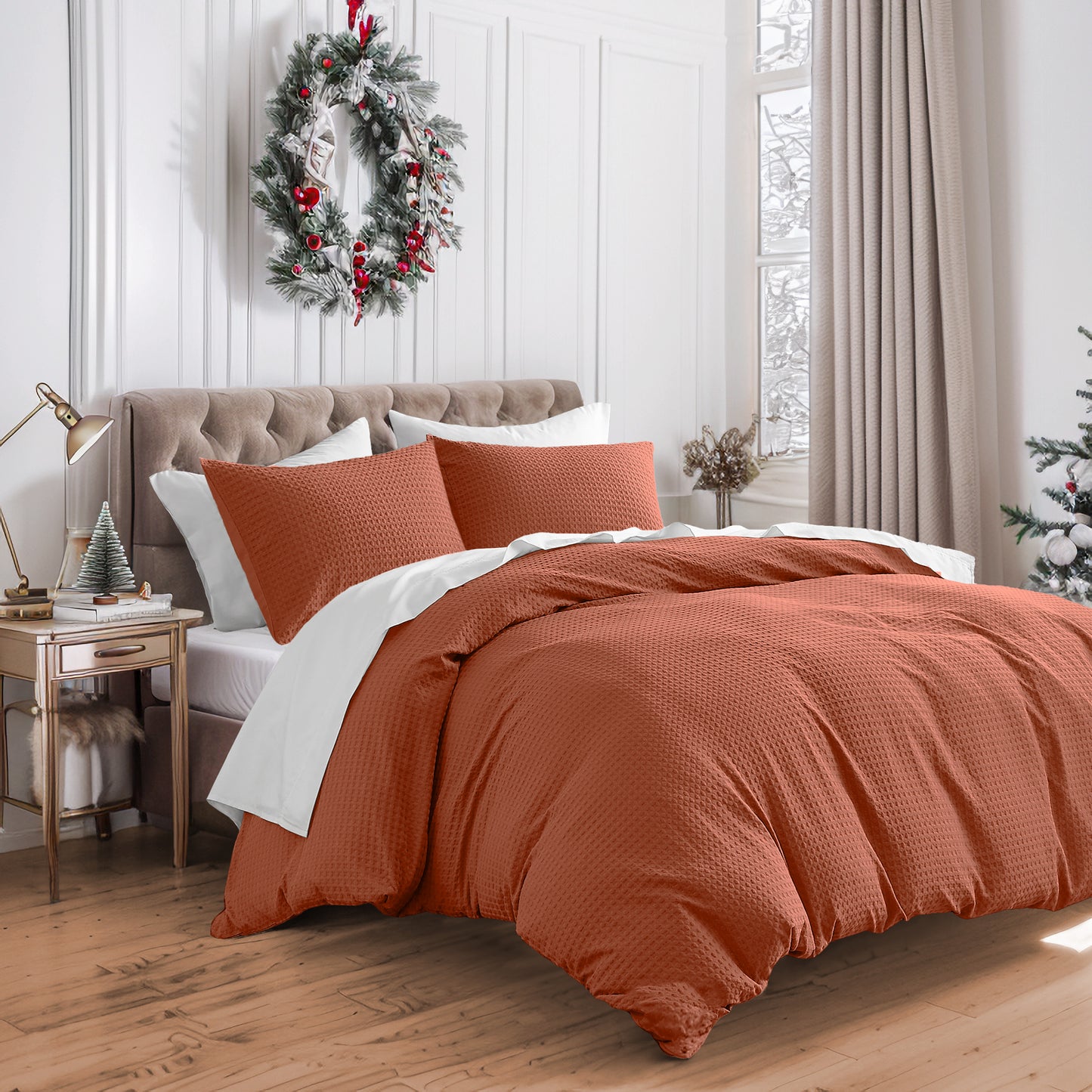 Textured Waffle Like Bedding with Pillow Shams