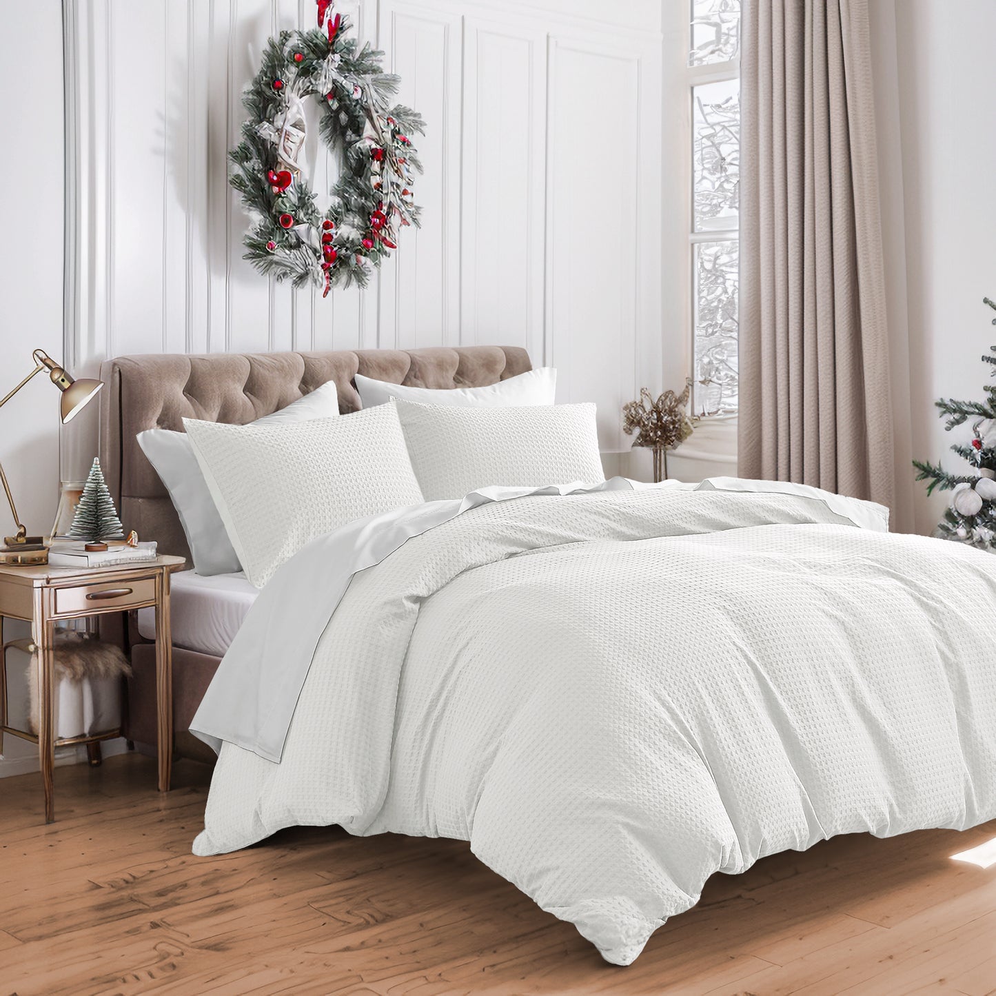 Textured Waffle Like Bedding with Pillow Shams