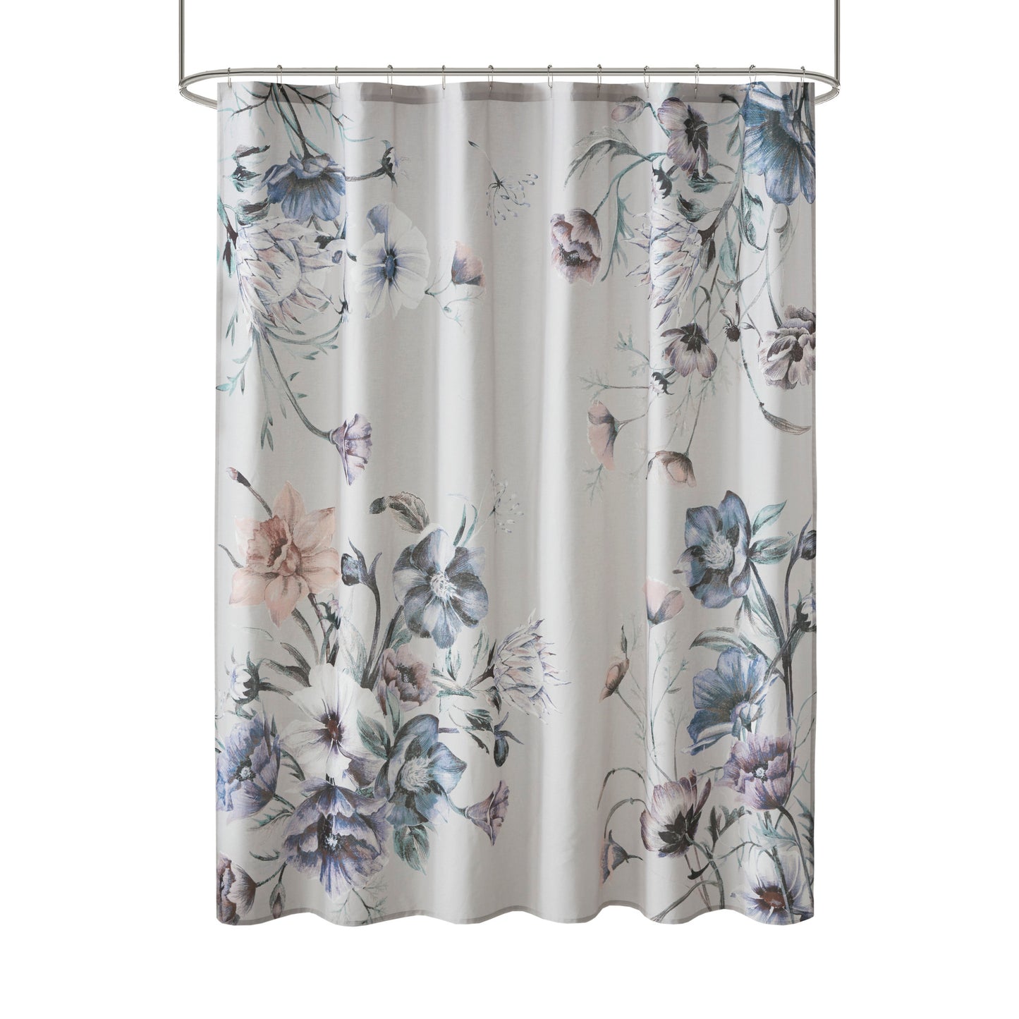 Floral Printed Cotton Shower Curtain, 72” x 72"