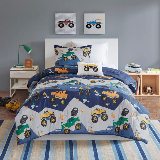 Nash Monster Truck Comforter Set with Decor Pillow