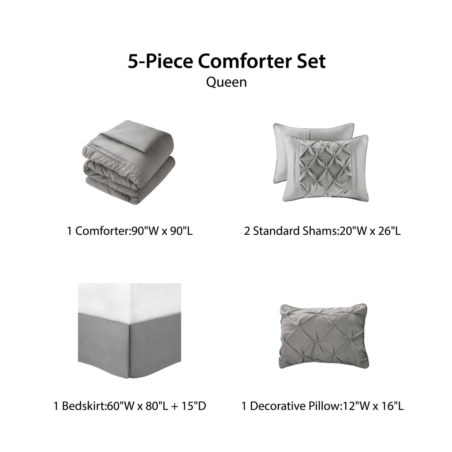 Pintuck Faux Silk Comforter Set with Bed Skirt and Decor Pillow