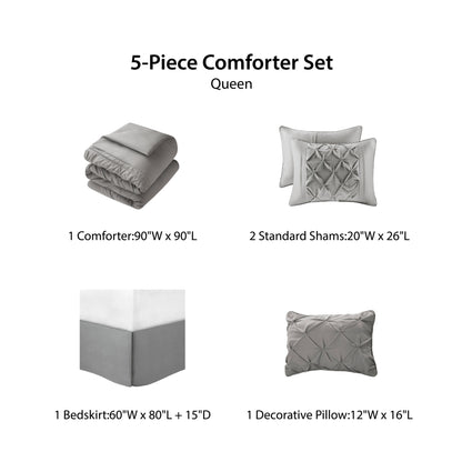 Pintuck Faux Silk Comforter Set with Bed Skirt and Decor Pillow