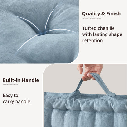 Tufted Floor Pillow for Seating, Square Meditation Cushion with Handle