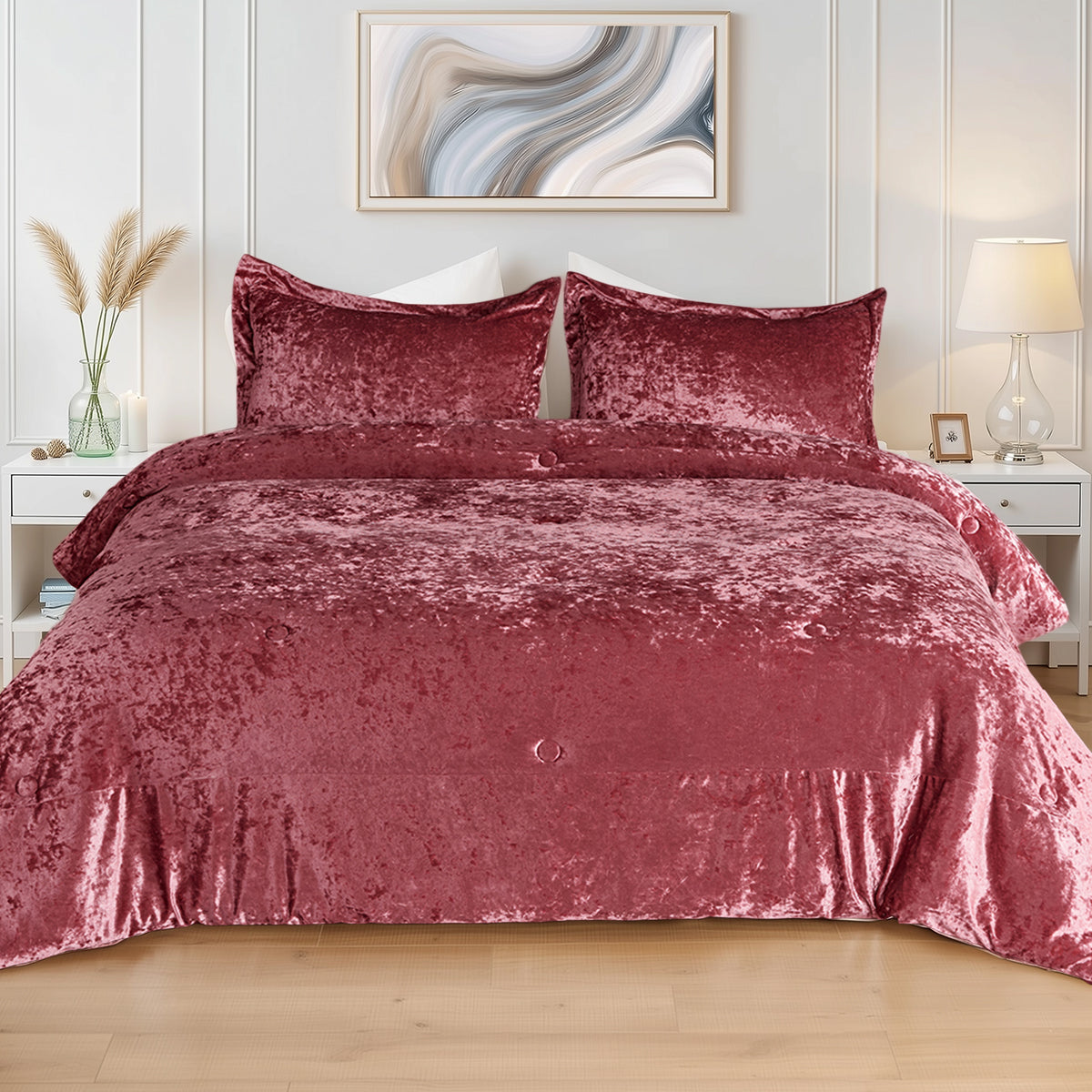 Crushed Velvet Comforter Set, Round Quilting