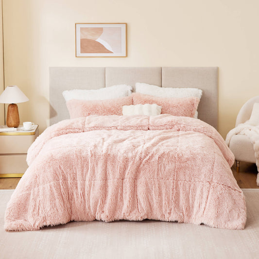 Solid Shaggy Long Fur Comforter Mini Set