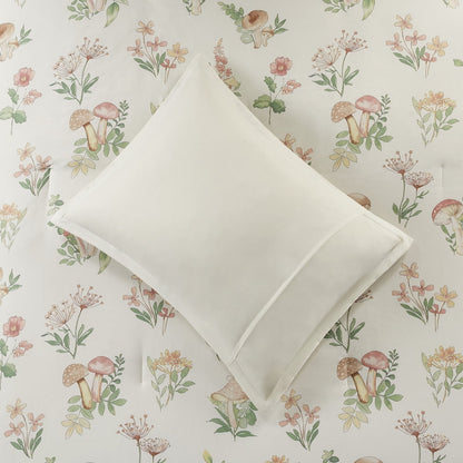 4 Piece Mushroom Garden Printed Bedding Set, Green Floral Comforter Set