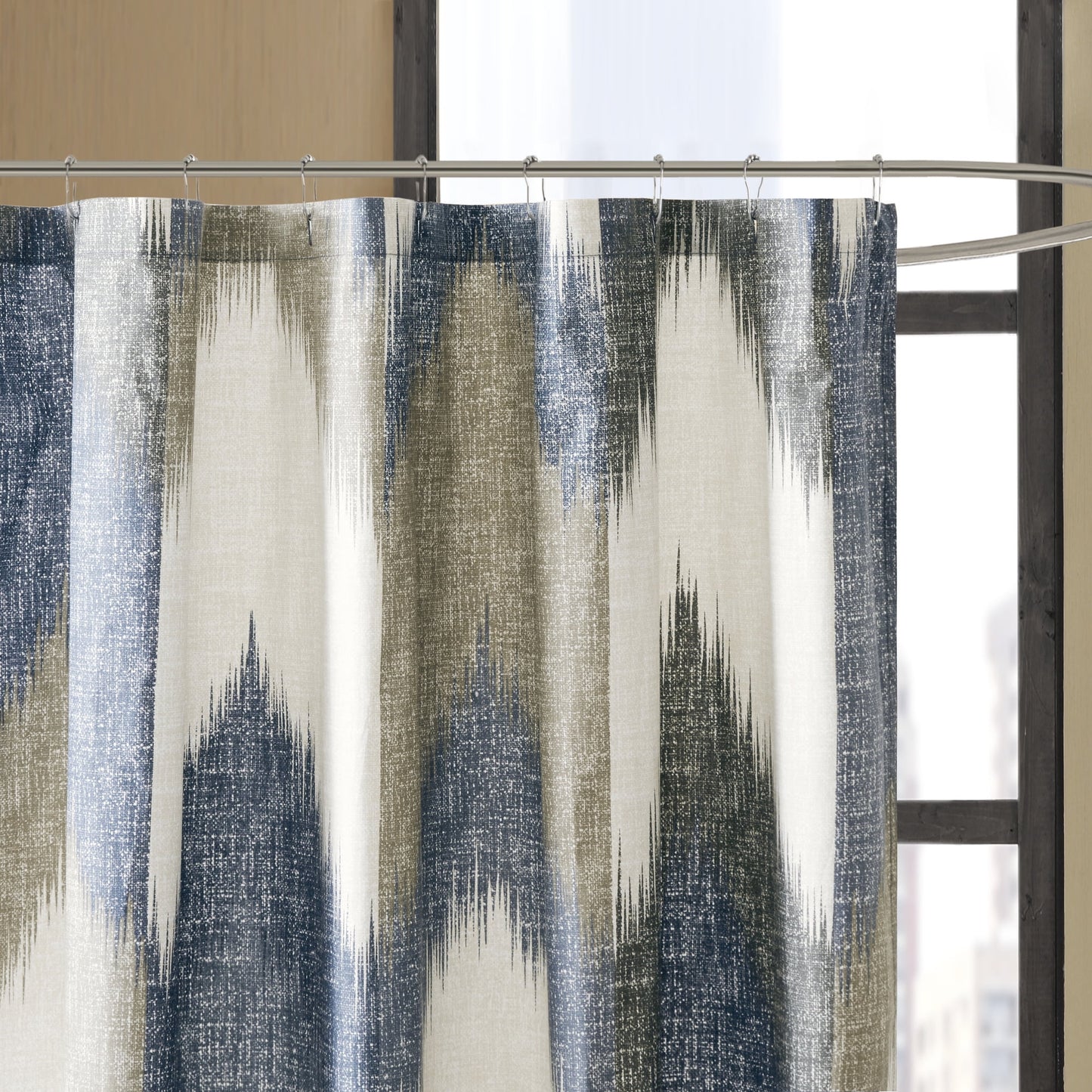 Chevron Shower Curtain 100% Cotton Bathroom Curtain with 12 Button Holes