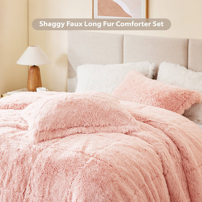Solid Shaggy Long Fur Comforter Mini Set