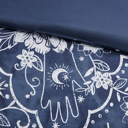 4-Piece Polyester Fabric Printed Comforter Set in Navy