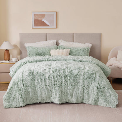 Solid Shaggy Long Fur Comforter Mini Set