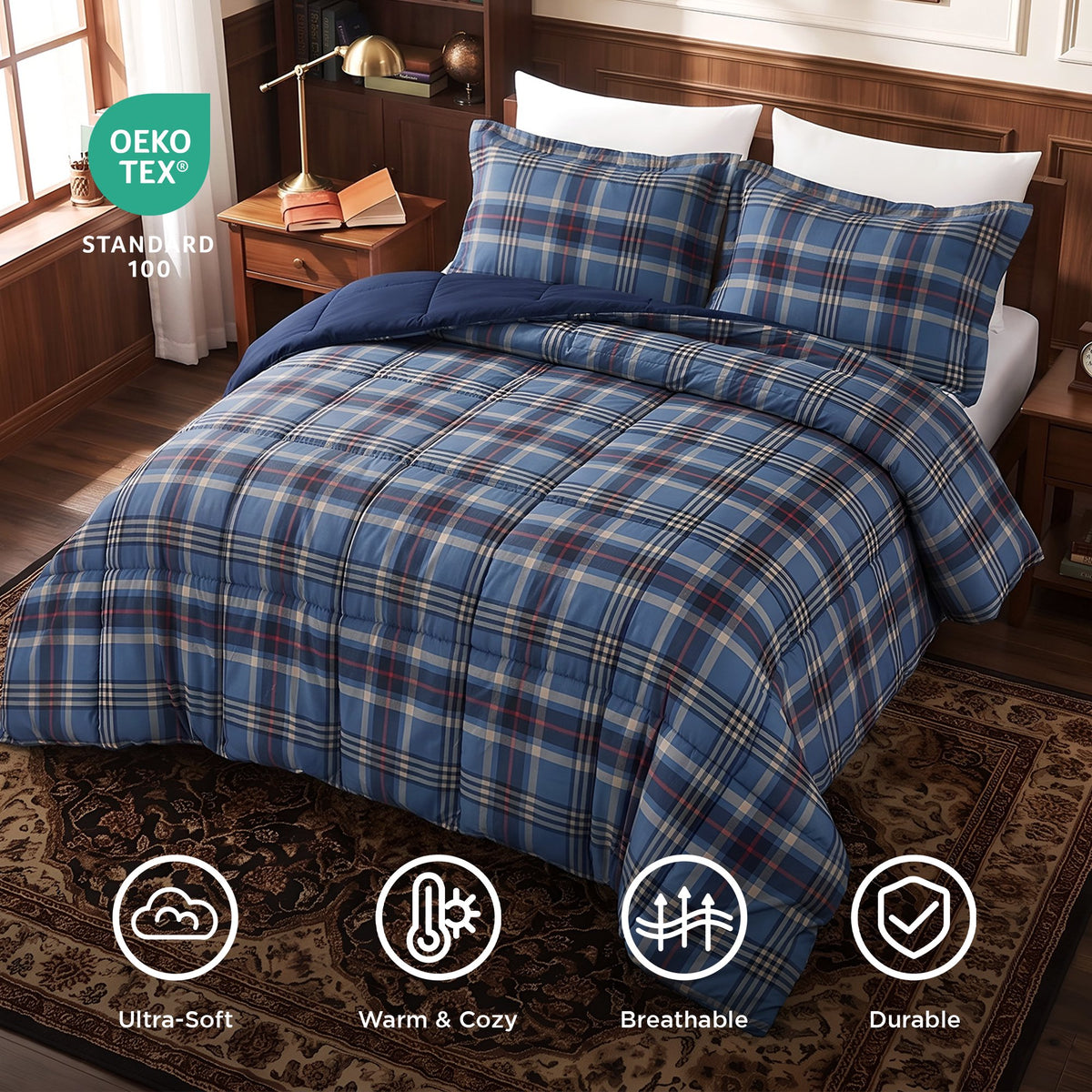 Harrison Plaid Reversible Comforter Bed Set with Pillow Shams
