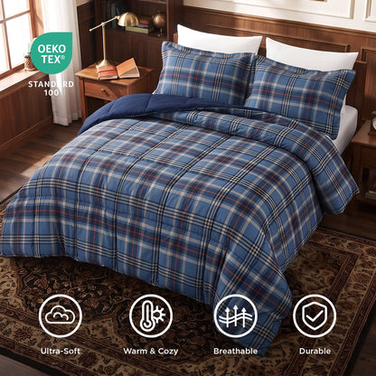 Harrison Plaid Reversible Comforter Bed Set with Pillow Shams