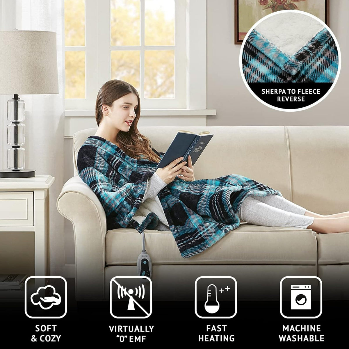 Heated Berber Wrap Damask Sherpa Snuggle Electric Throw Blanket