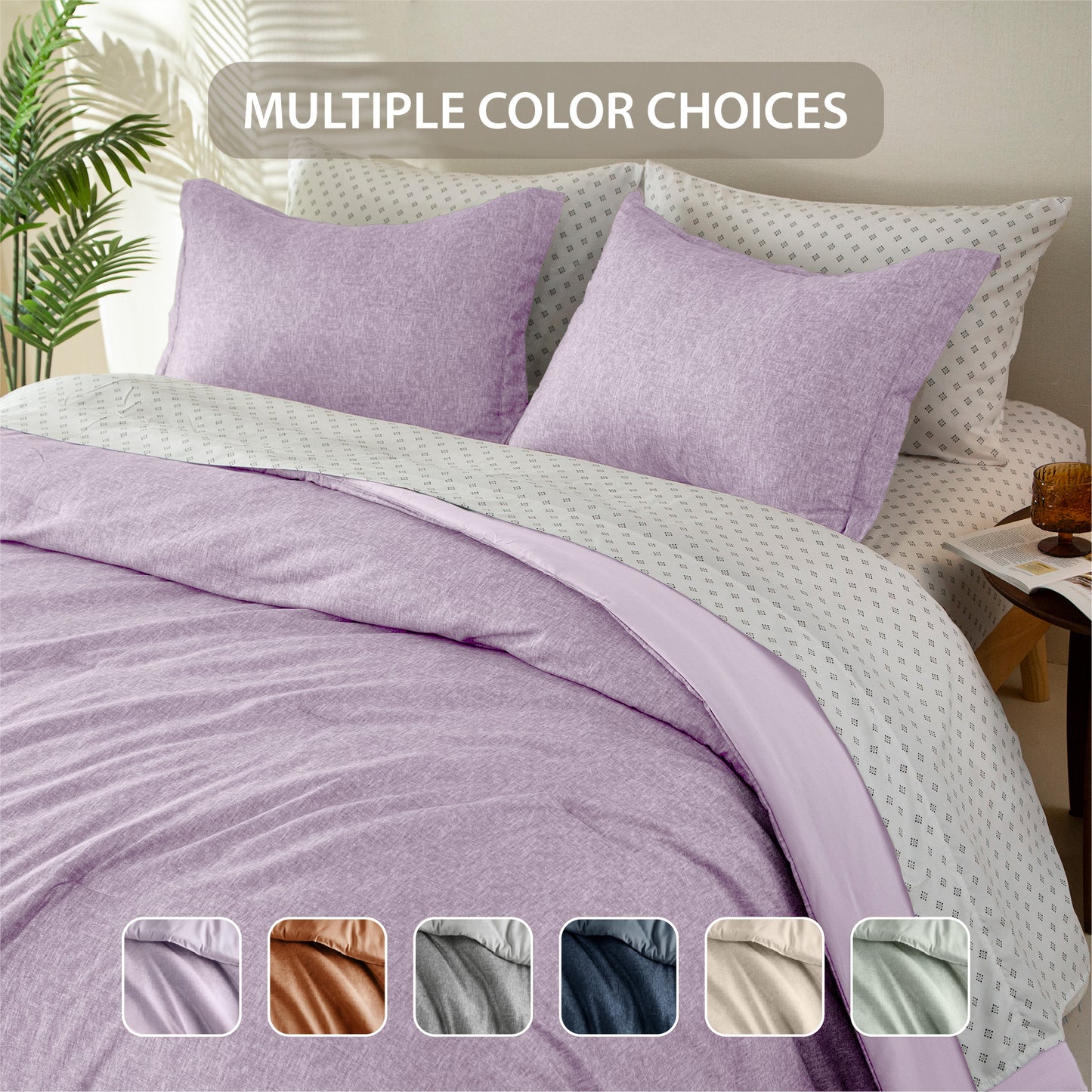 Chambray Print Microfiber Comforter Set with Bed Sheets