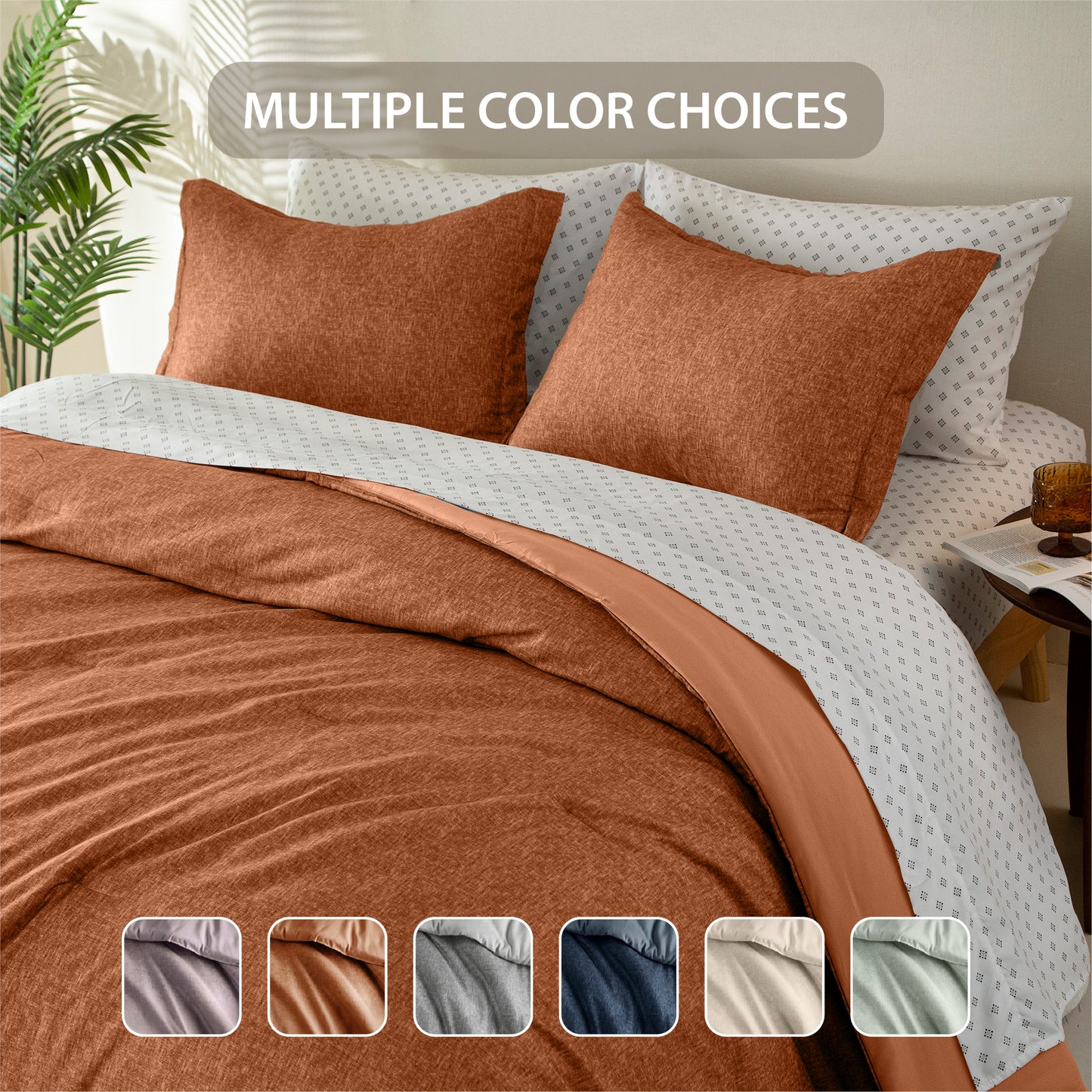 Chambray Print Microfiber Comforter Set with Bed Sheets